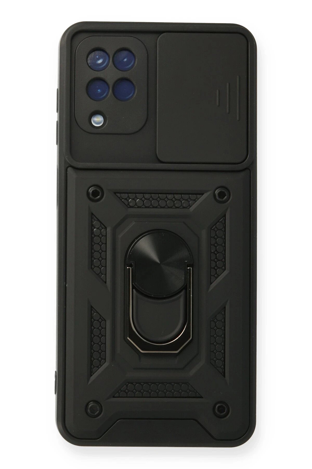 Newface Samsung Galaxy A12 Kılıf Pars Lens Yüzüklü Silikon - Siyah