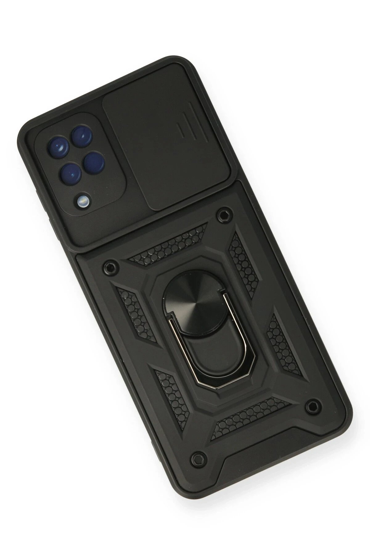 Newface Samsung Galaxy A12 Kılıf Pars Lens Yüzüklü Silikon - Siyah