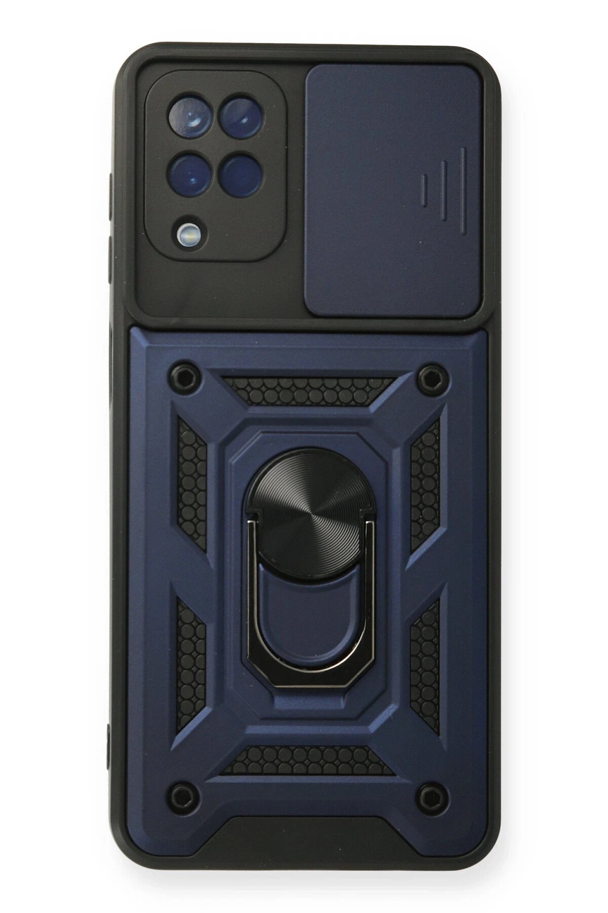 Newface Samsung Galaxy A12 Kılıf Pars Lens Yüzüklü Silikon - Lacivert