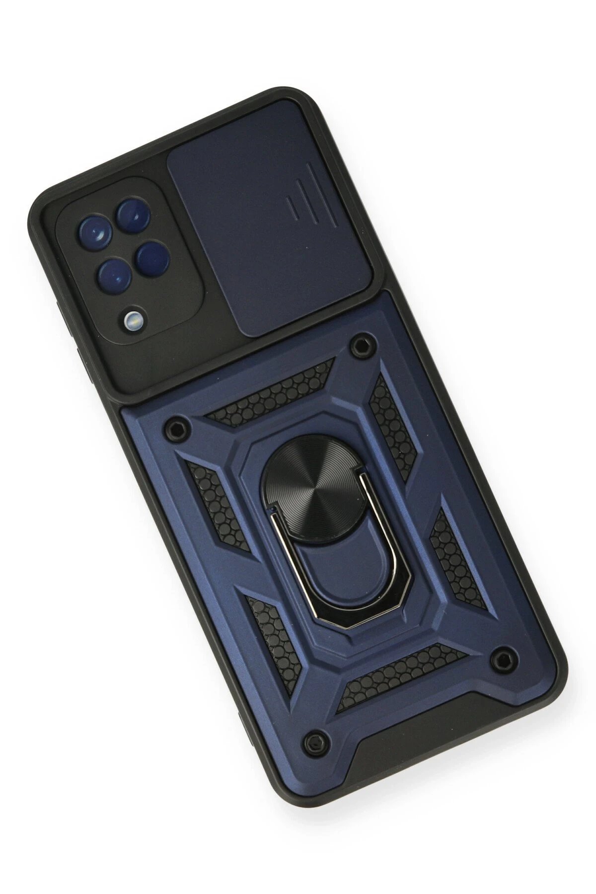 Newface Samsung Galaxy A12 Kılıf Pars Lens Yüzüklü Silikon - Lacivert