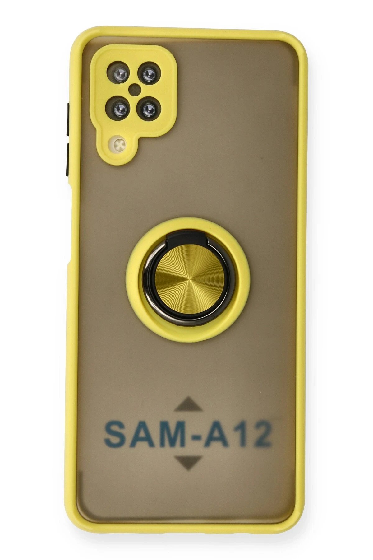 Newface Samsung Galaxy A12 Kılıf Montreal Yüzüklü Silikon Kapak - Sarı