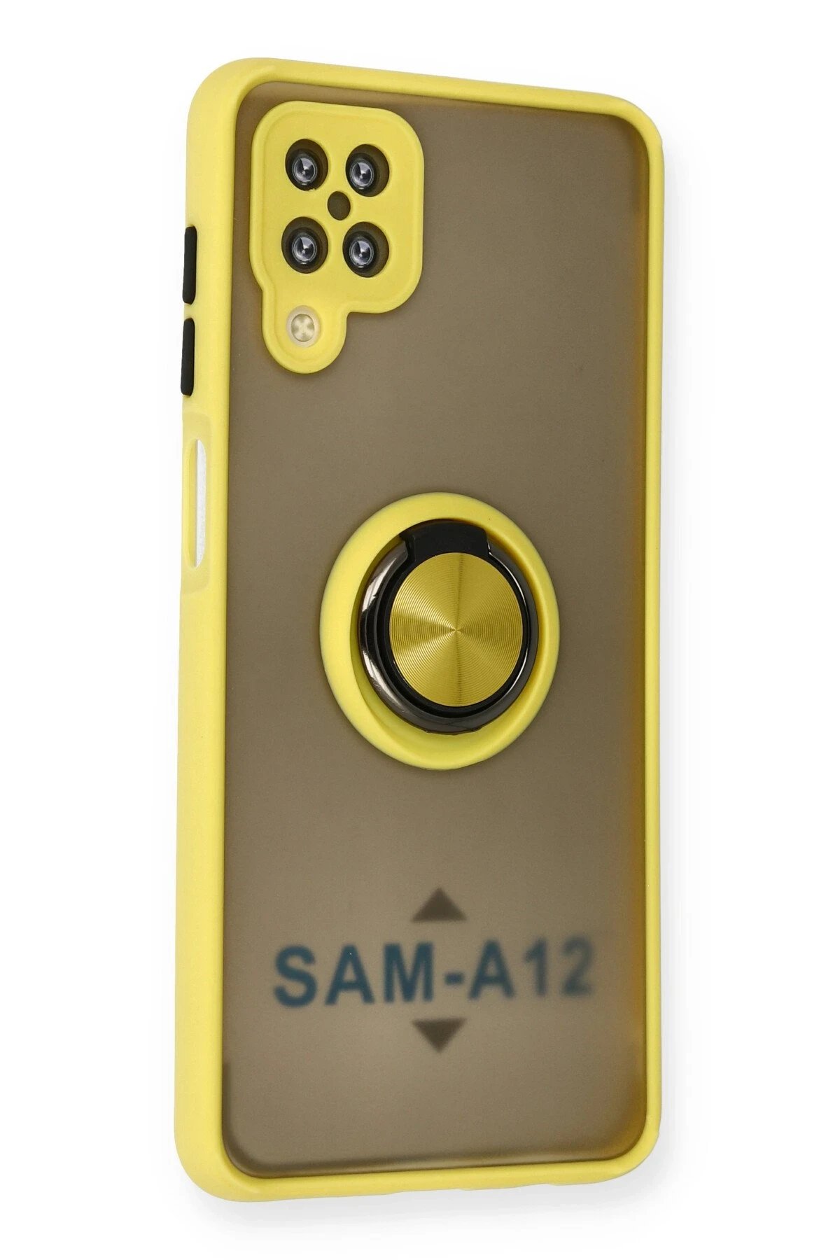 Newface Samsung Galaxy A12 Kılıf Montreal Yüzüklü Silikon Kapak - Sarı