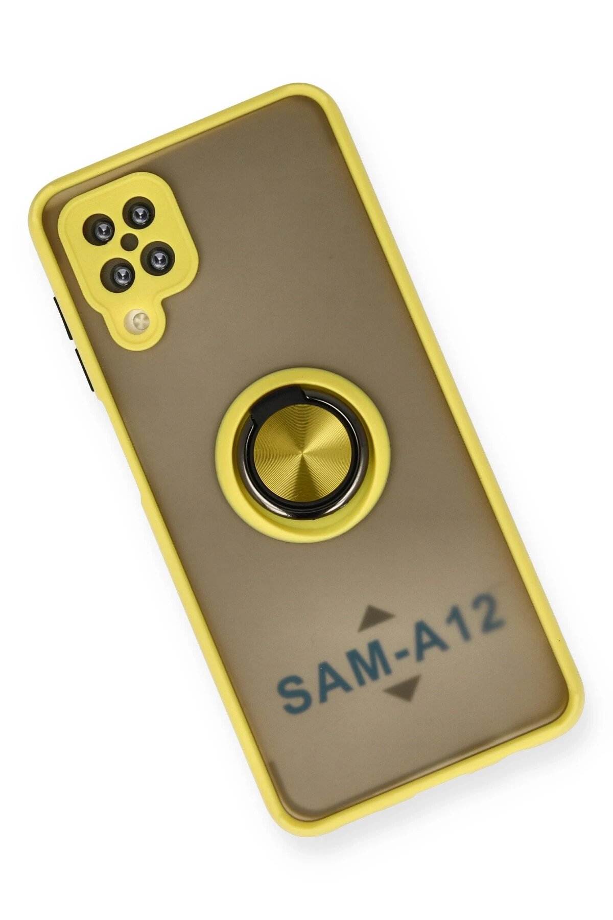 Newface Samsung Galaxy A12 Kılıf Montreal Yüzüklü Silikon Kapak - Sarı