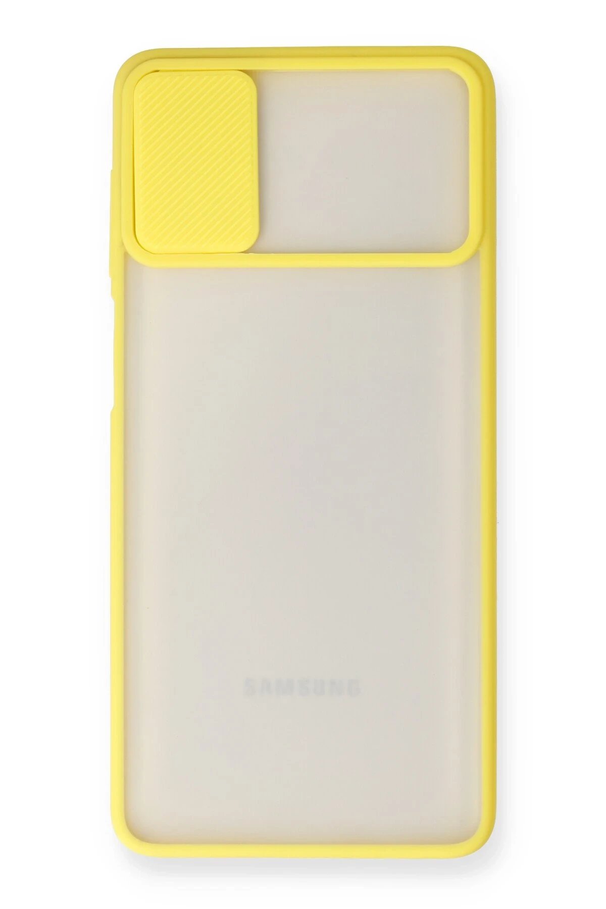 Newface Samsung Galaxy M51 Kılıf Palm Buzlu Kamera Sürgülü Silikon - Sarı