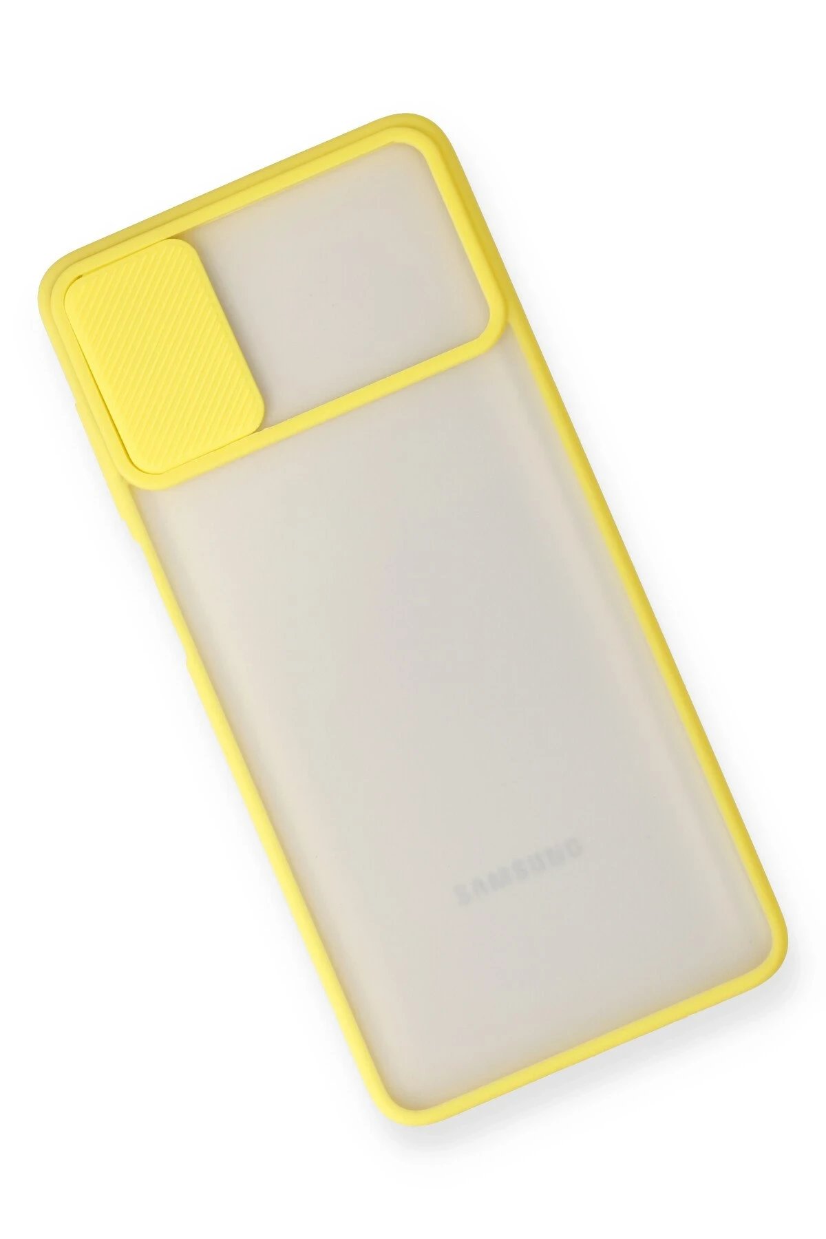 Newface Samsung Galaxy M51 Kılıf Palm Buzlu Kamera Sürgülü Silikon - Sarı