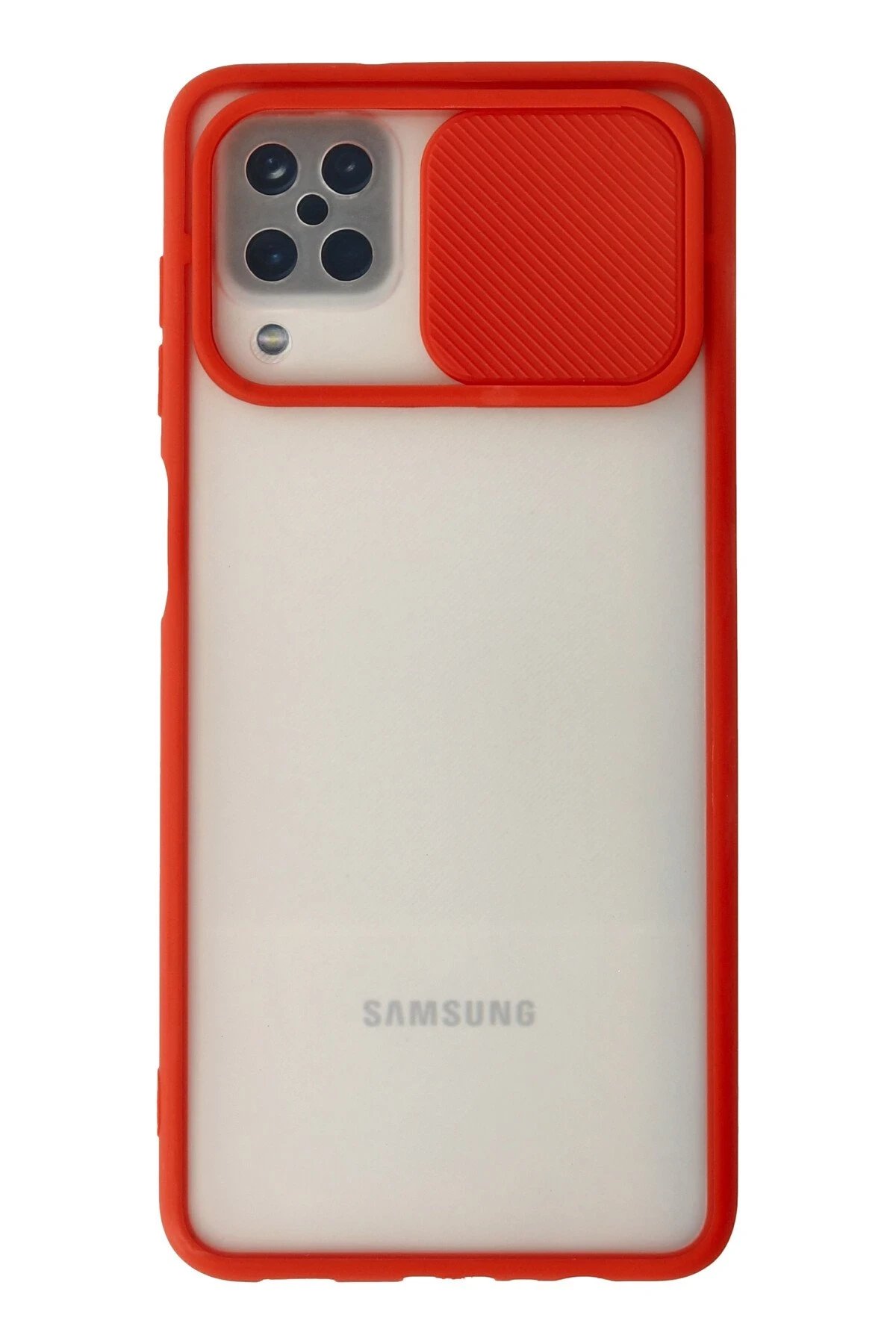 Newface Samsung Galaxy A12 Kılıf Palm Buzlu Kamera Sürgülü Silikon - Kırmızı