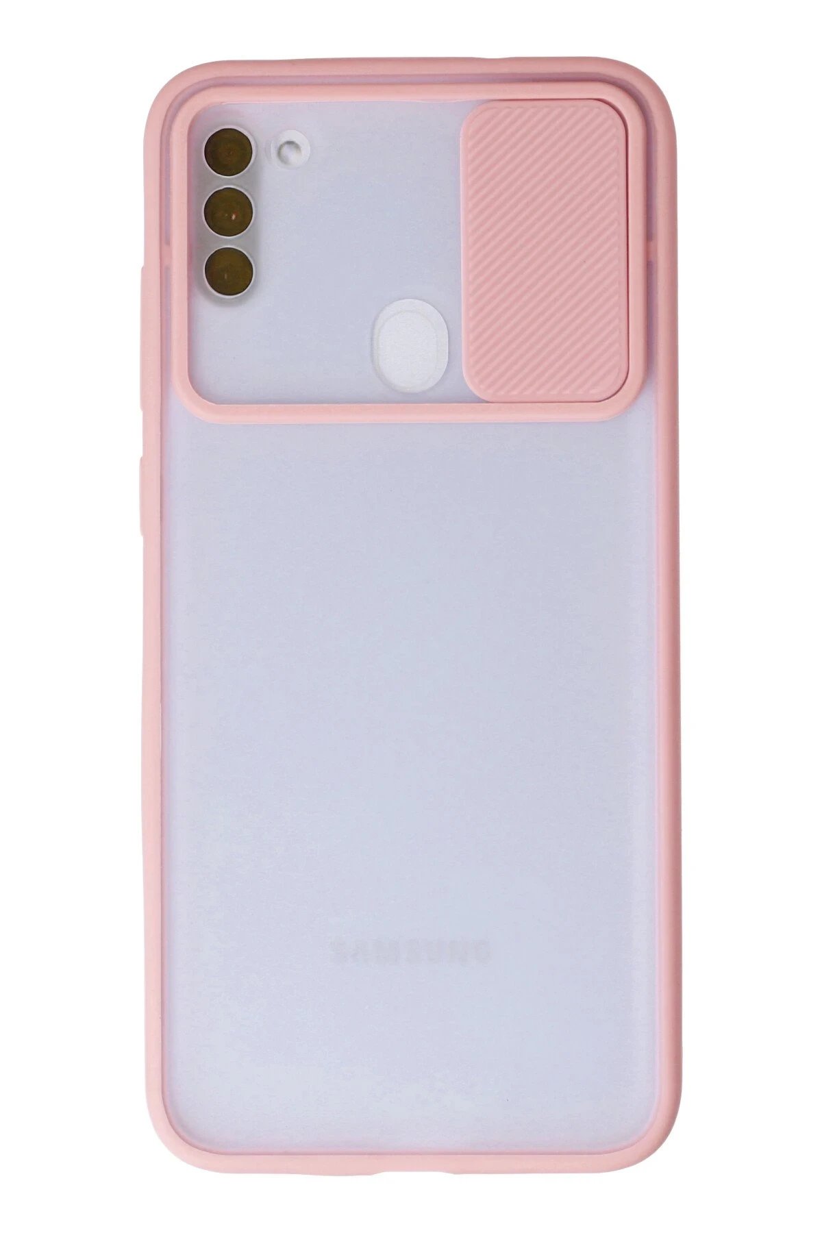 Newface Samsung Galaxy A11 Kılıf Palm Buzlu Kamera Sürgülü Silikon - Pembe