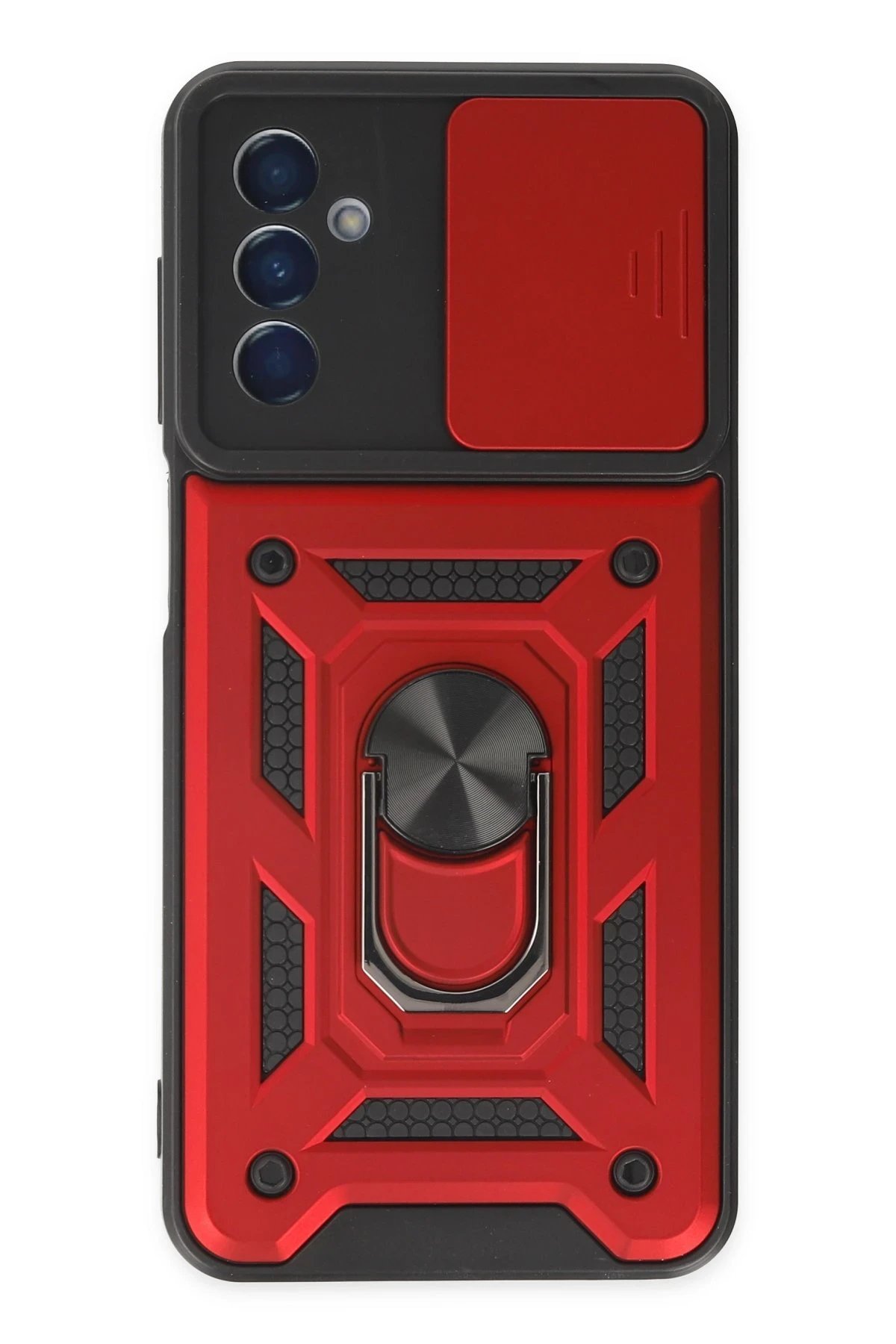 Newface Samsung Galaxy M13 Kılıf Pars Lens Yüzüklü Silikon - Kırmızı