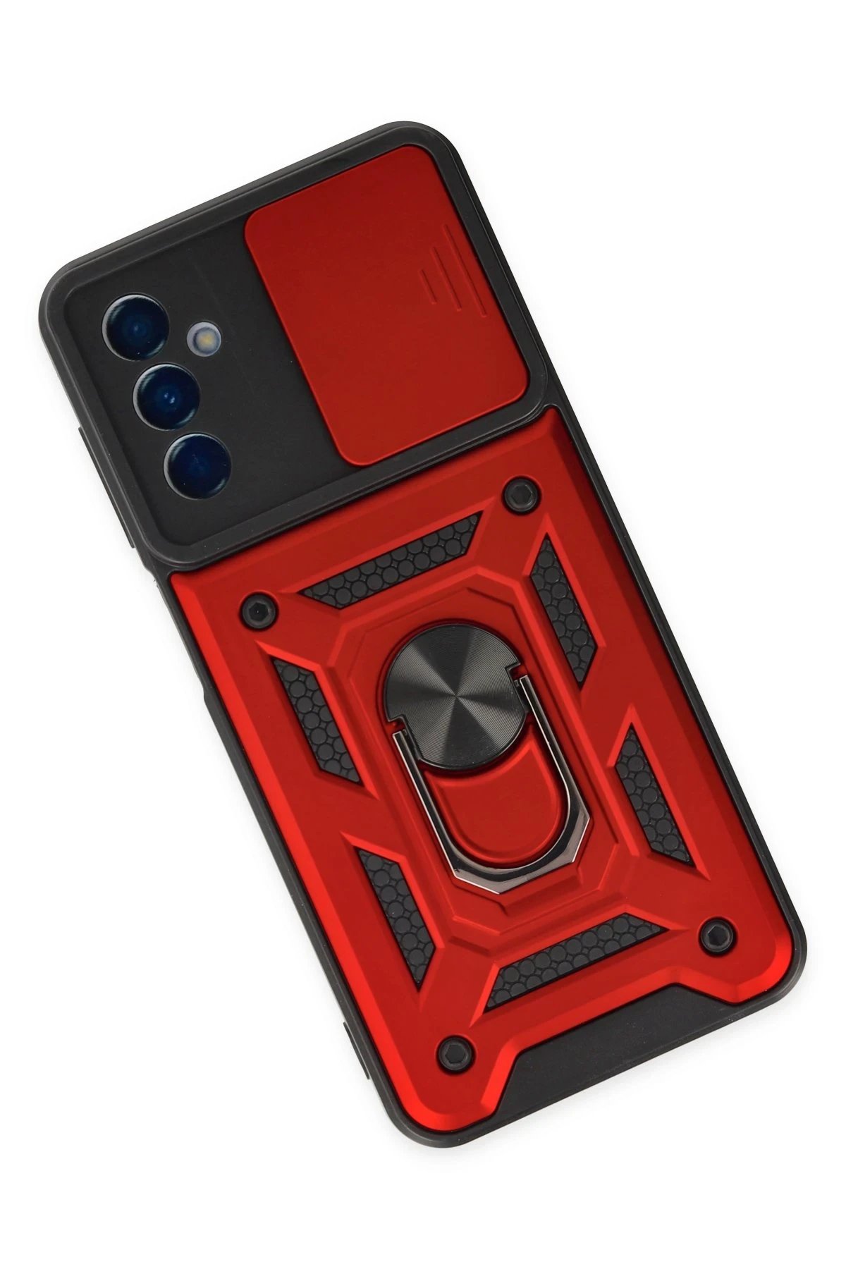 Newface Samsung Galaxy M13 Kılıf Pars Lens Yüzüklü Silikon - Kırmızı