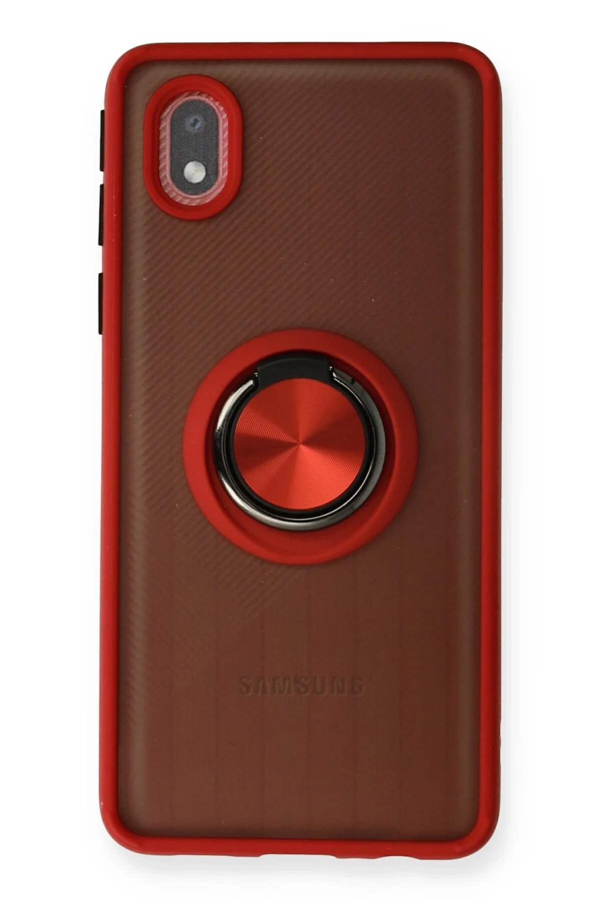 Newface Samsung Galaxy A01 Core Kılıf Montreal Yüzüklü Silikon Kapak - Kırmızı