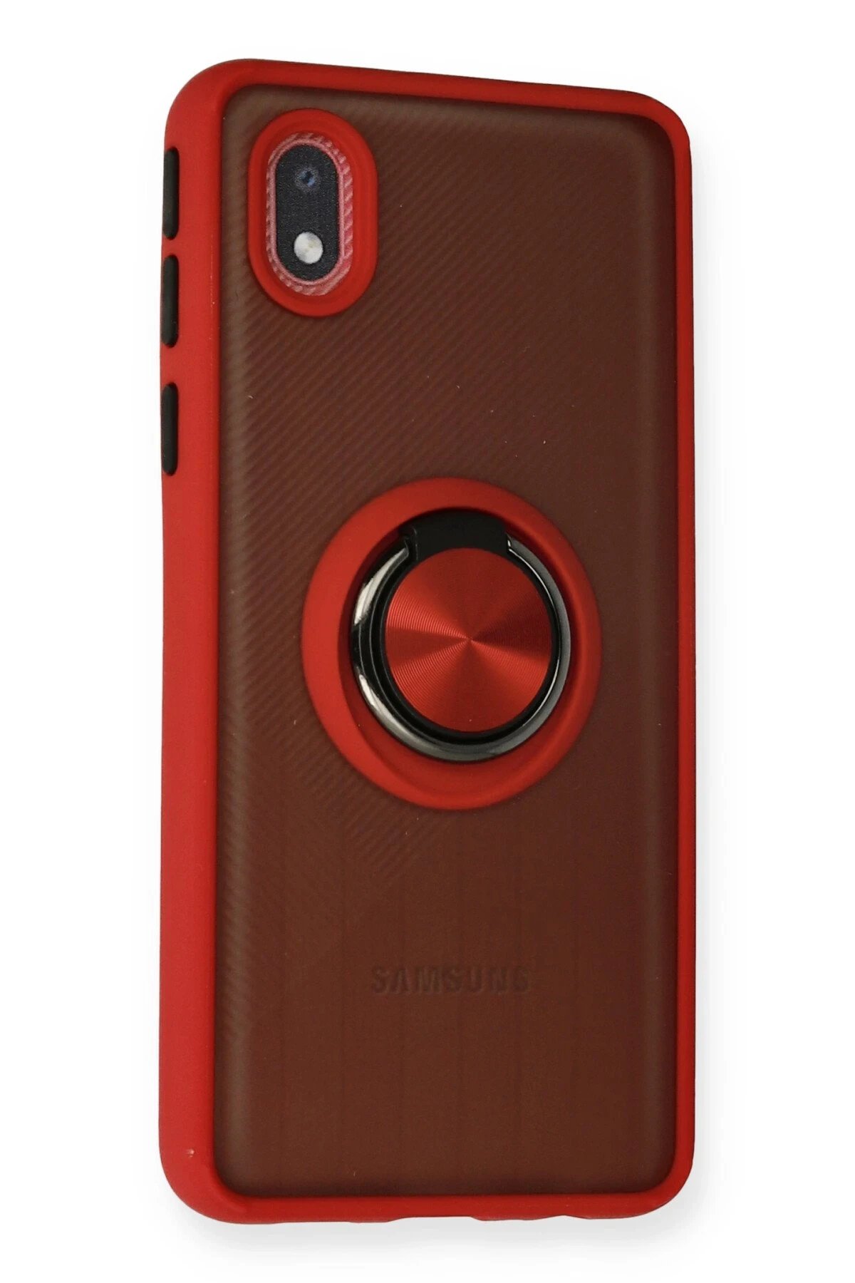 Newface Samsung Galaxy A01 Core Kılıf Montreal Yüzüklü Silikon Kapak - Kırmızı