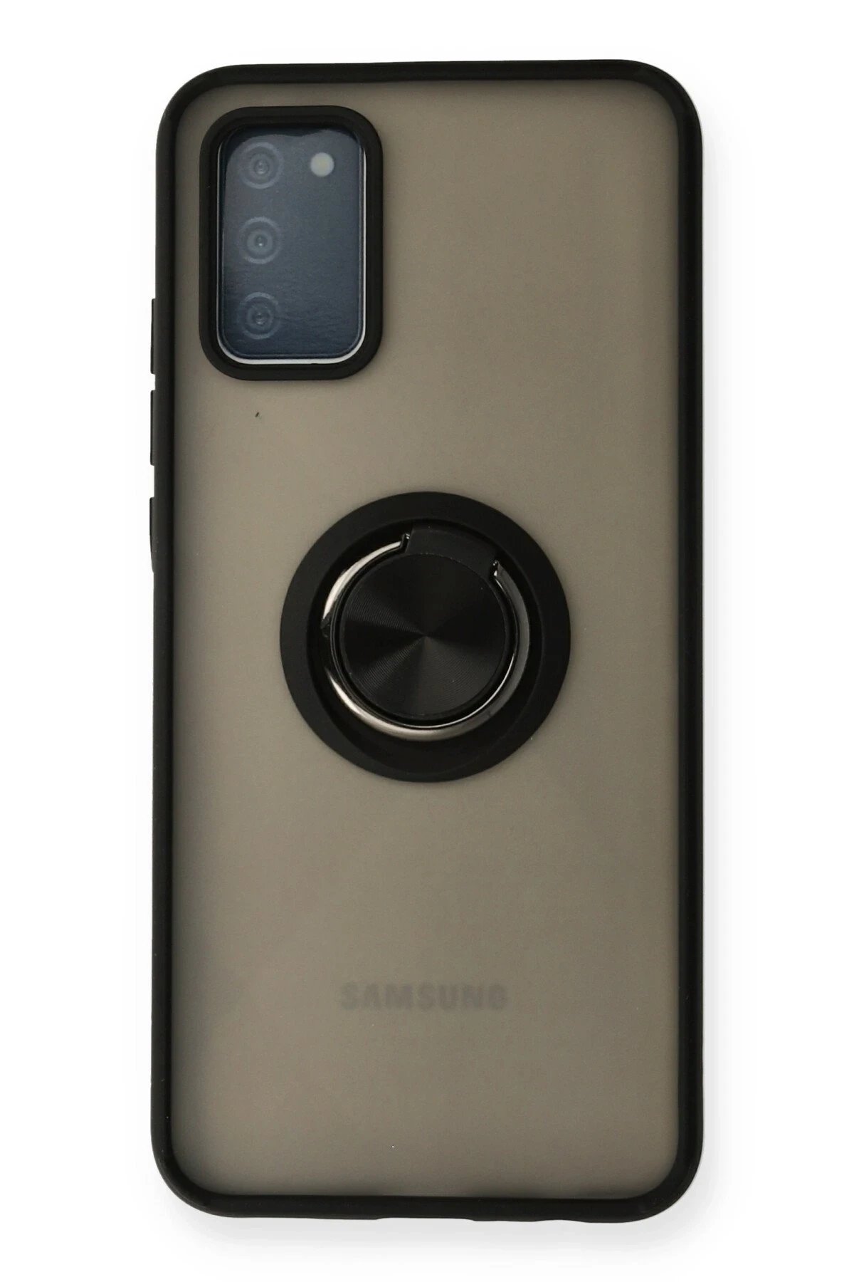 Newface Samsung Galaxy A02S Kılıf Montreal Yüzüklü Silikon Kapak - Siyah