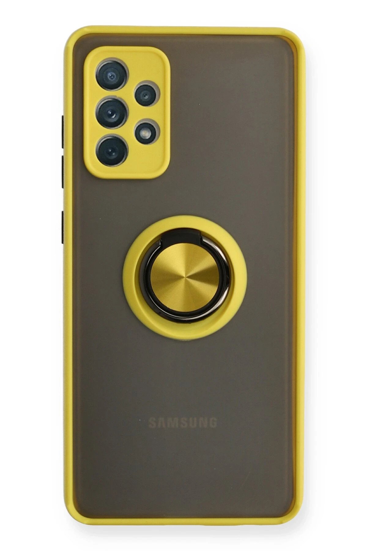 Newface Samsung Galaxy A52 Kılıf Montreal Yüzüklü Silikon Kapak - Sarı