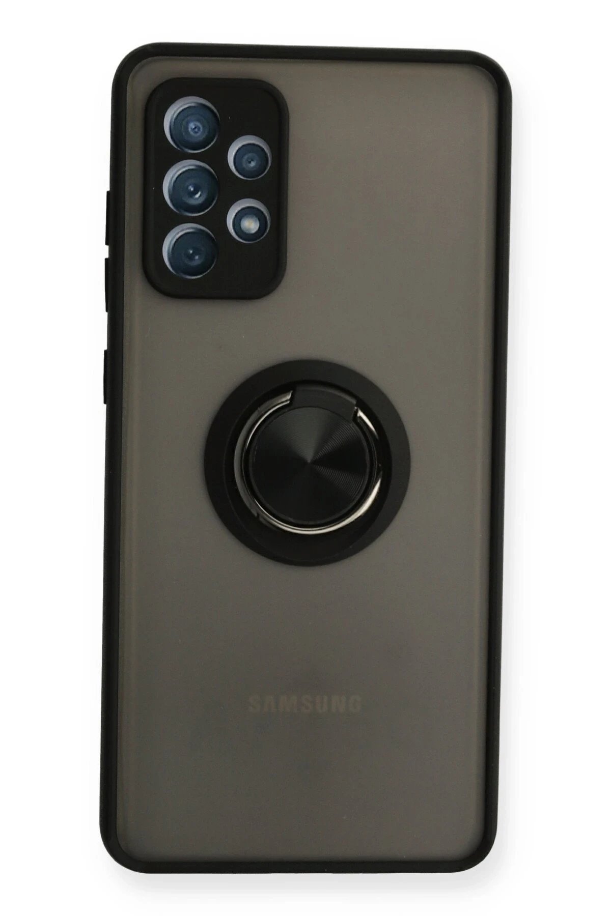 Newface Samsung Galaxy A72 Kılıf Montreal Yüzüklü Silikon Kapak - Siyah