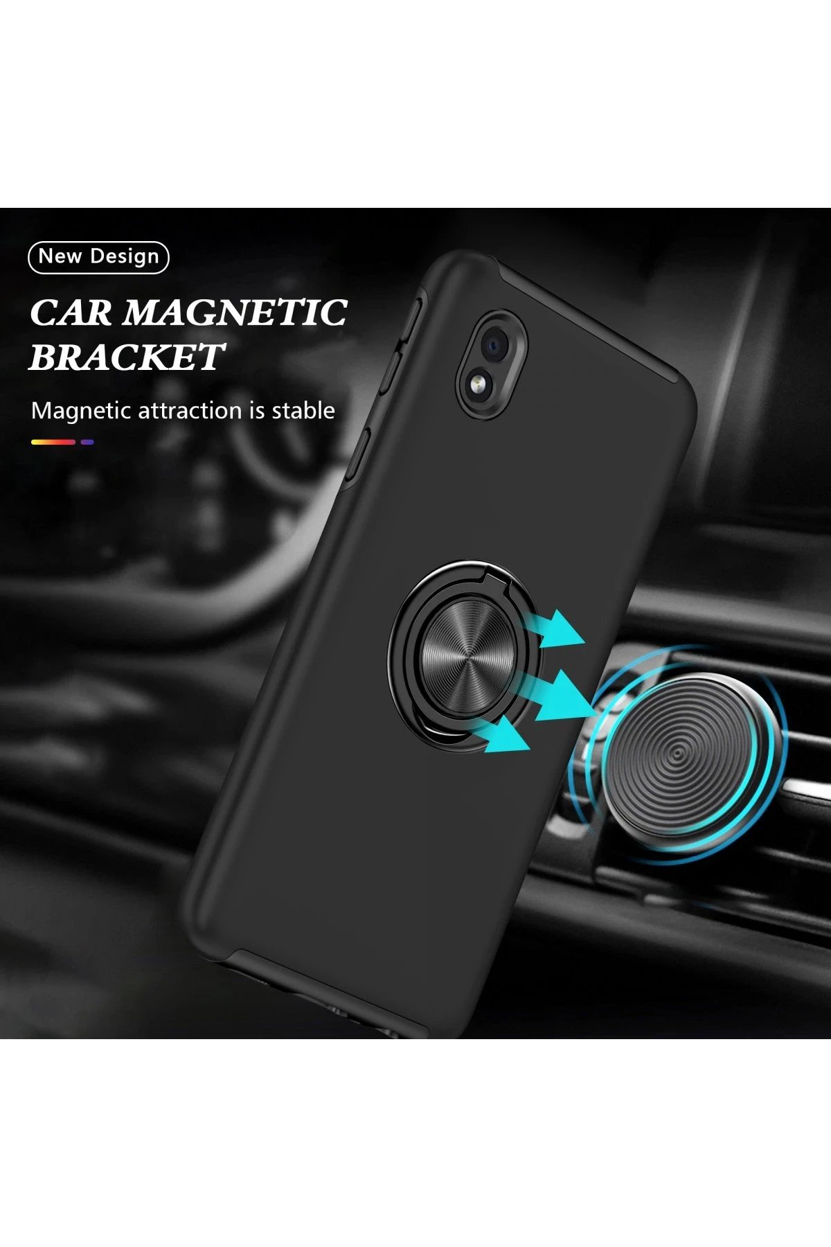 Newface Samsung Galaxy A01 Core Kılıf Elit Yüzüklü Kapak - Siyah