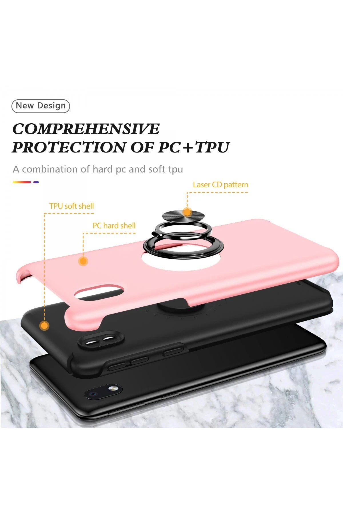 Newface Samsung Galaxy A01 Core Kılıf Elit Yüzüklü Kapak - Pembe