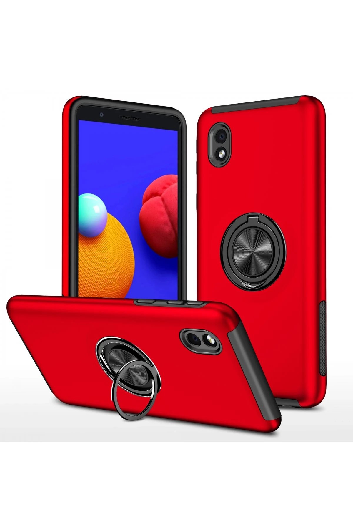 Newface Samsung Galaxy A01 Core Kılıf Elit Yüzüklü Kapak - Kırmızı