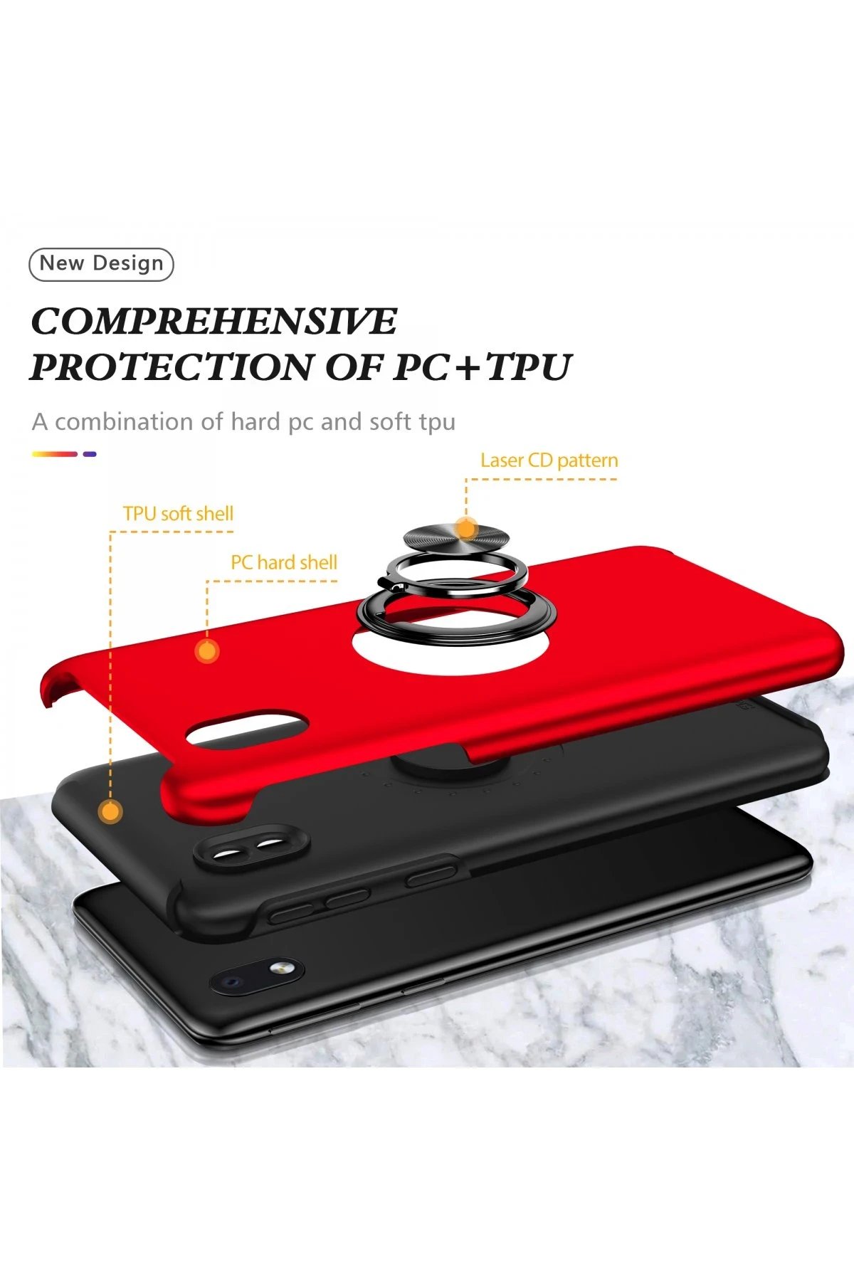 Newface Samsung Galaxy A01 Core Kılıf Elit Yüzüklü Kapak - Kırmızı