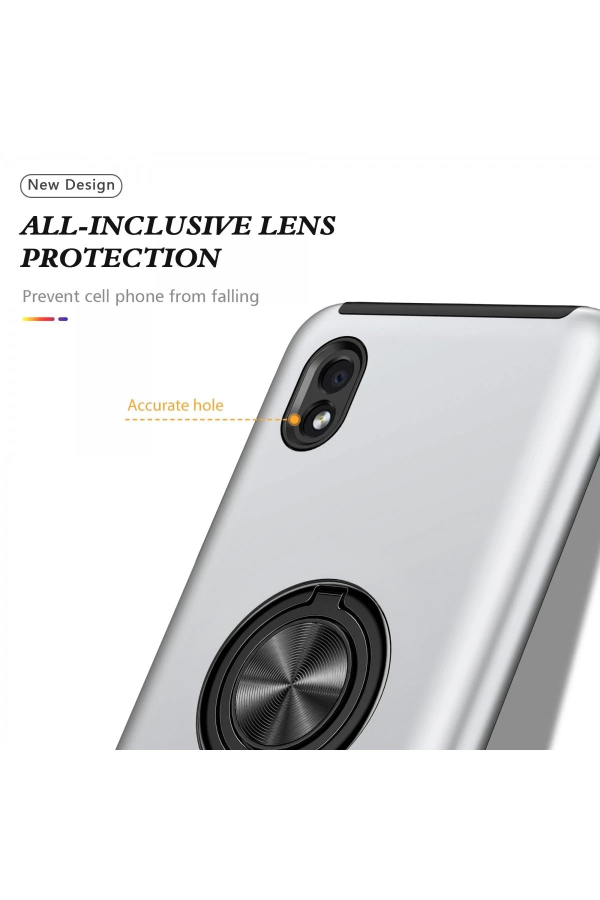 Newface Samsung Galaxy A01 Core Kılıf Elit Yüzüklü Kapak - Gümüş