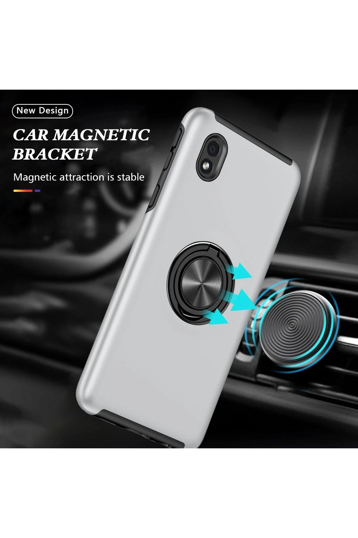 Newface Samsung Galaxy A01 Core Kılıf Elit Yüzüklü Kapak - Gümüş