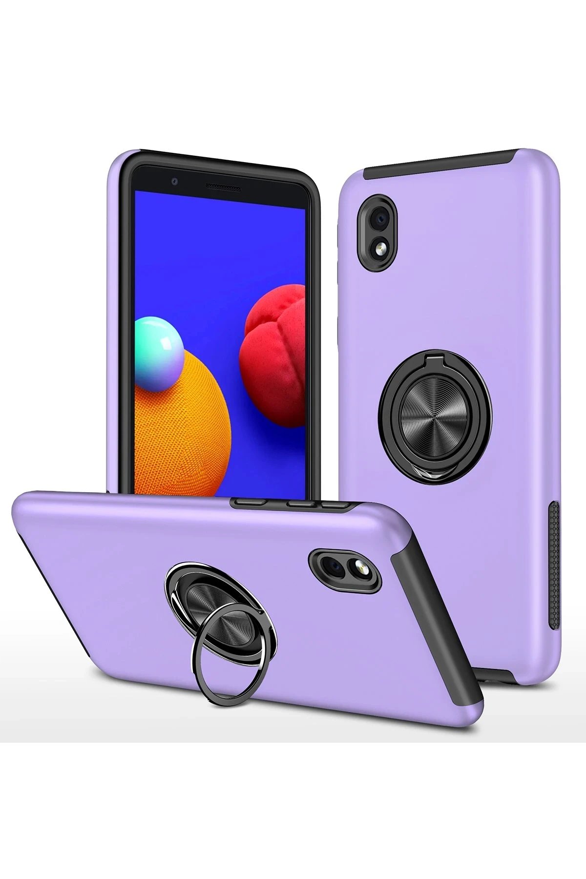 Newface Samsung Galaxy A01 Core Kılıf Elit Yüzüklü Kapak - Mor