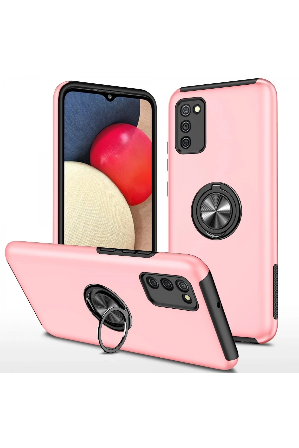 Newface Samsung Galaxy A02S Kılıf Elit Yüzüklü Kapak - Pembe