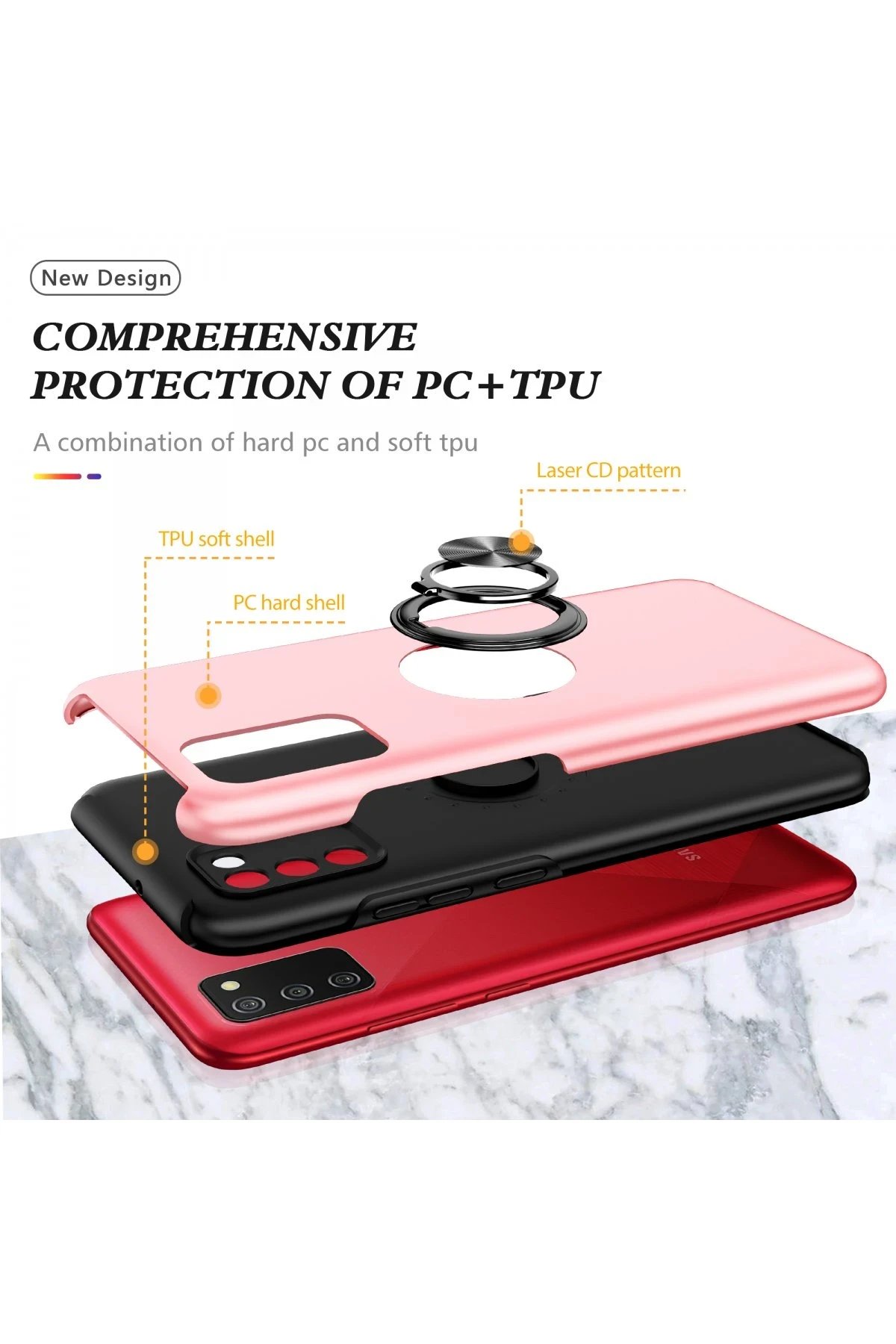 Newface Samsung Galaxy A02S Kılıf Elit Yüzüklü Kapak - Pembe