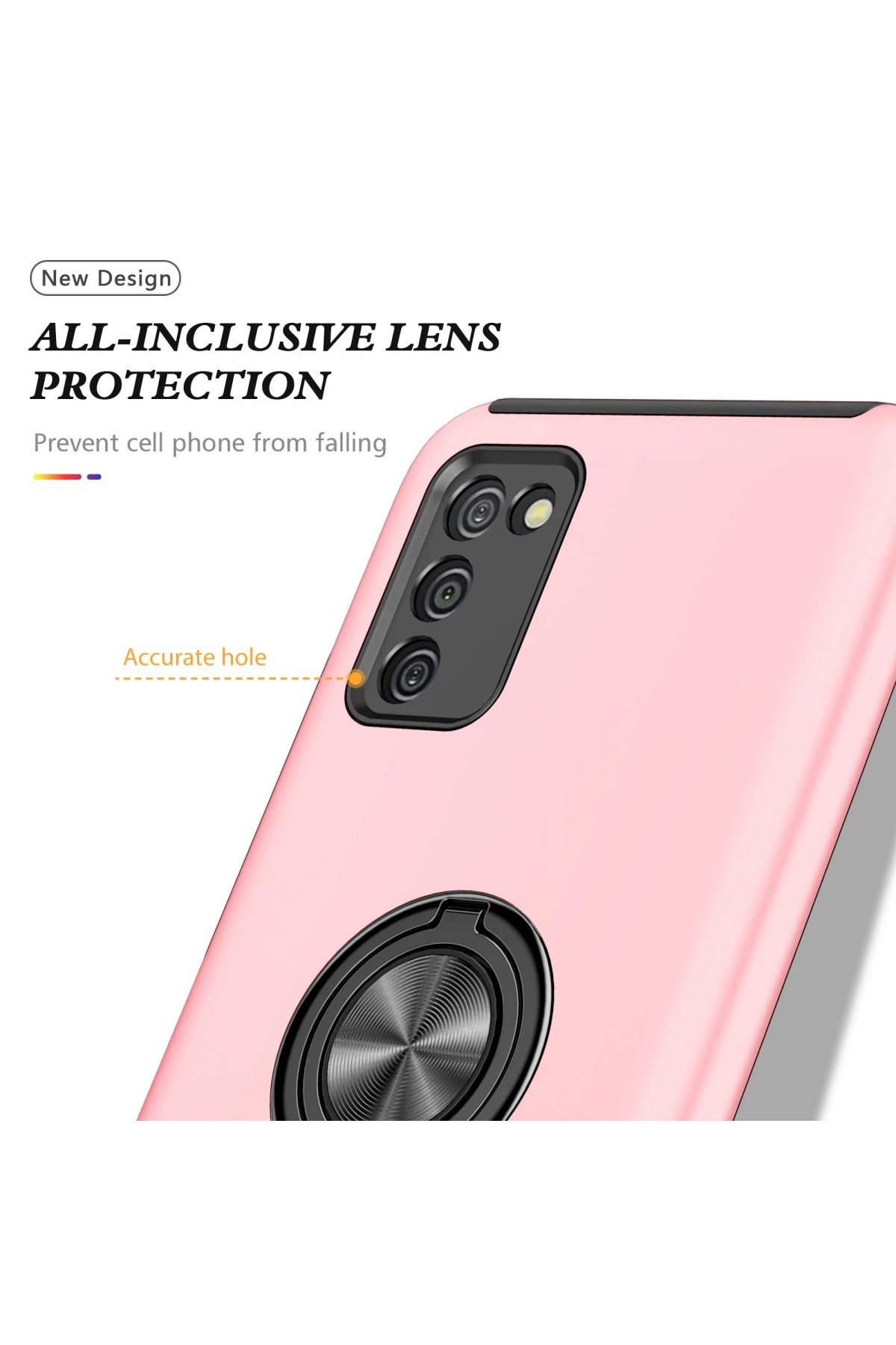 Newface Samsung Galaxy A02S Kılıf Elit Yüzüklü Kapak - Pembe