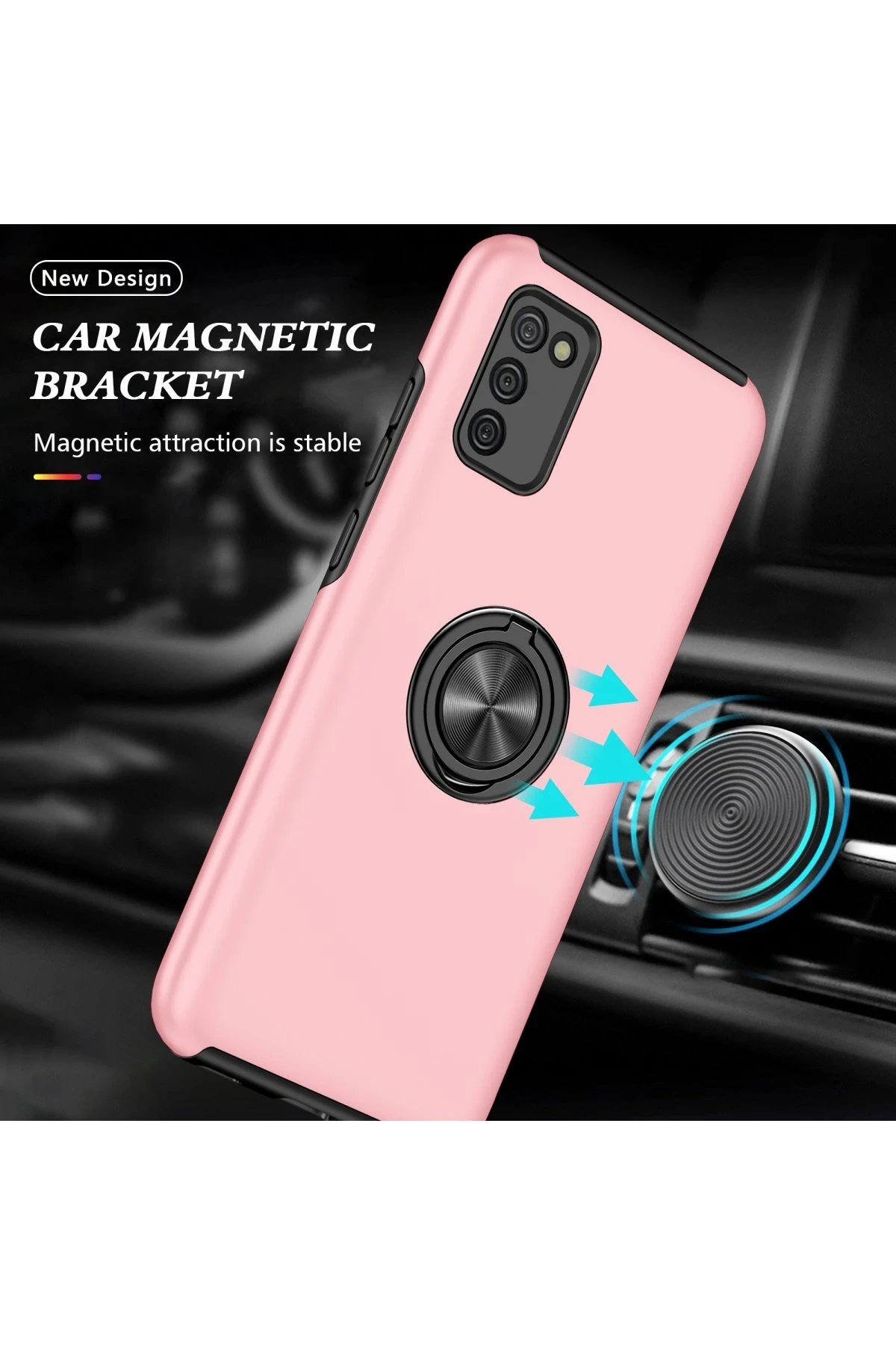 Newface Samsung Galaxy A02S Kılıf Elit Yüzüklü Kapak - Pembe