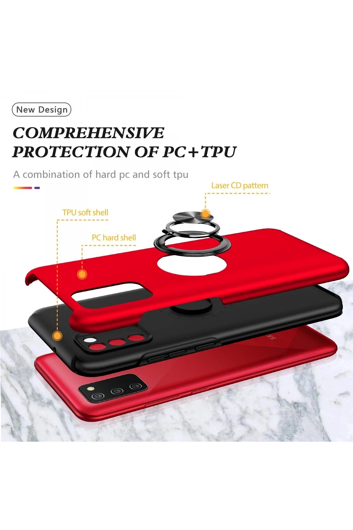 Newface Samsung Galaxy A02S Kılıf Elit Yüzüklü Kapak - Kırmızı