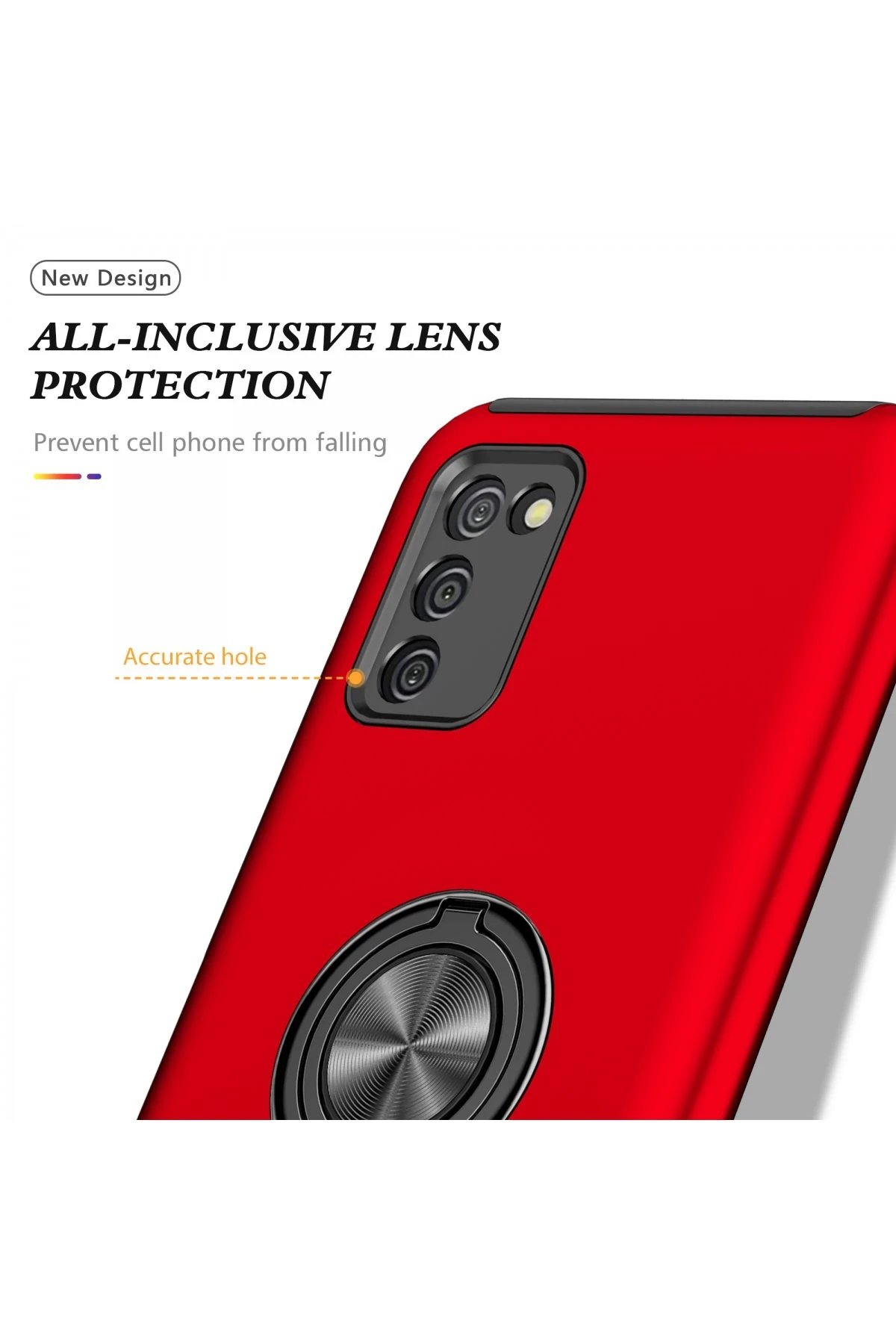 Newface Samsung Galaxy A02S Kılıf Elit Yüzüklü Kapak - Kırmızı