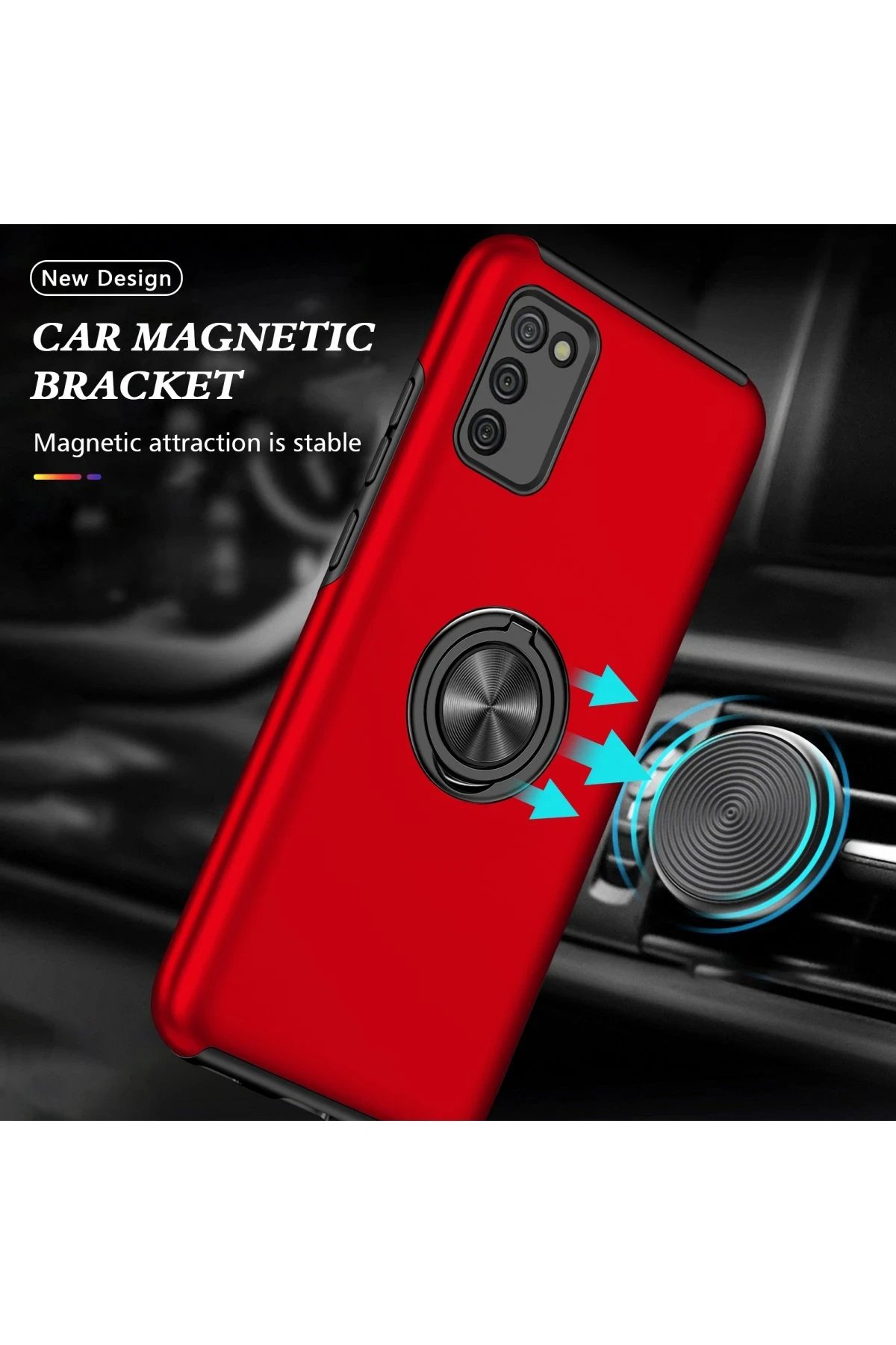 Newface Samsung Galaxy A02S Kılıf Elit Yüzüklü Kapak - Kırmızı