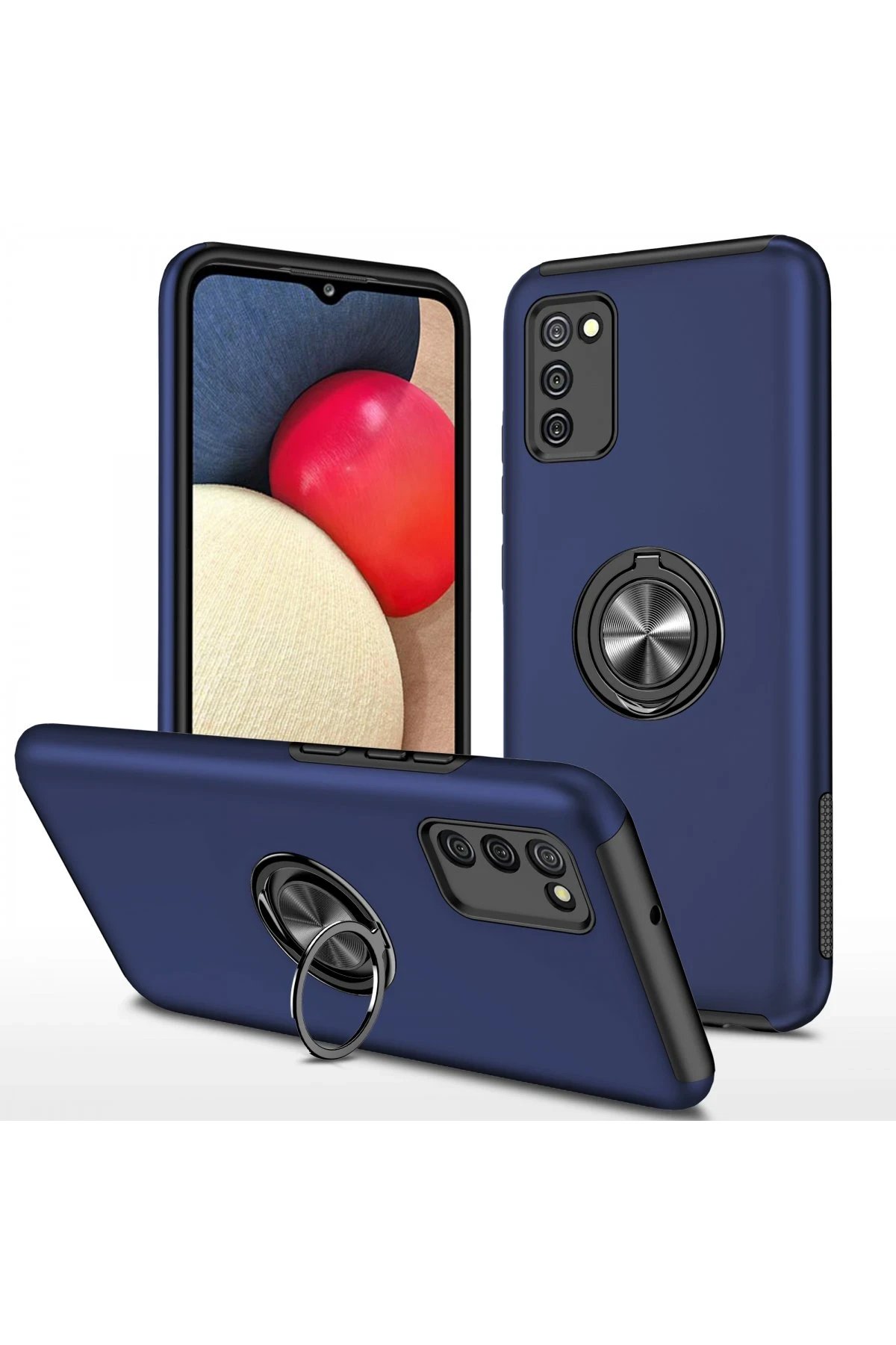 Newface Samsung Galaxy A02S Kılıf Elit Yüzüklü Kapak - Lacivert