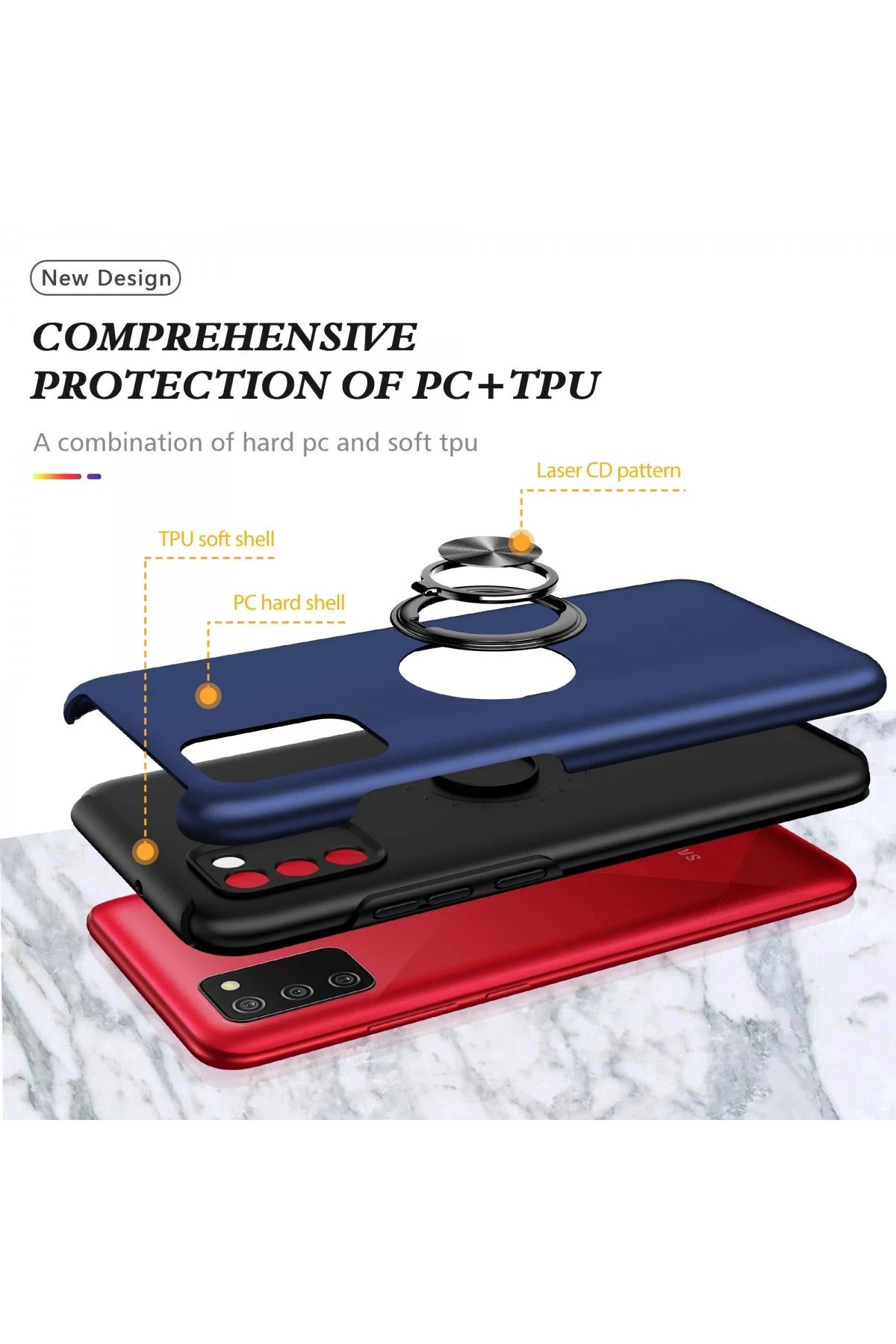 Newface Samsung Galaxy A02S Kılıf Elit Yüzüklü Kapak - Lacivert