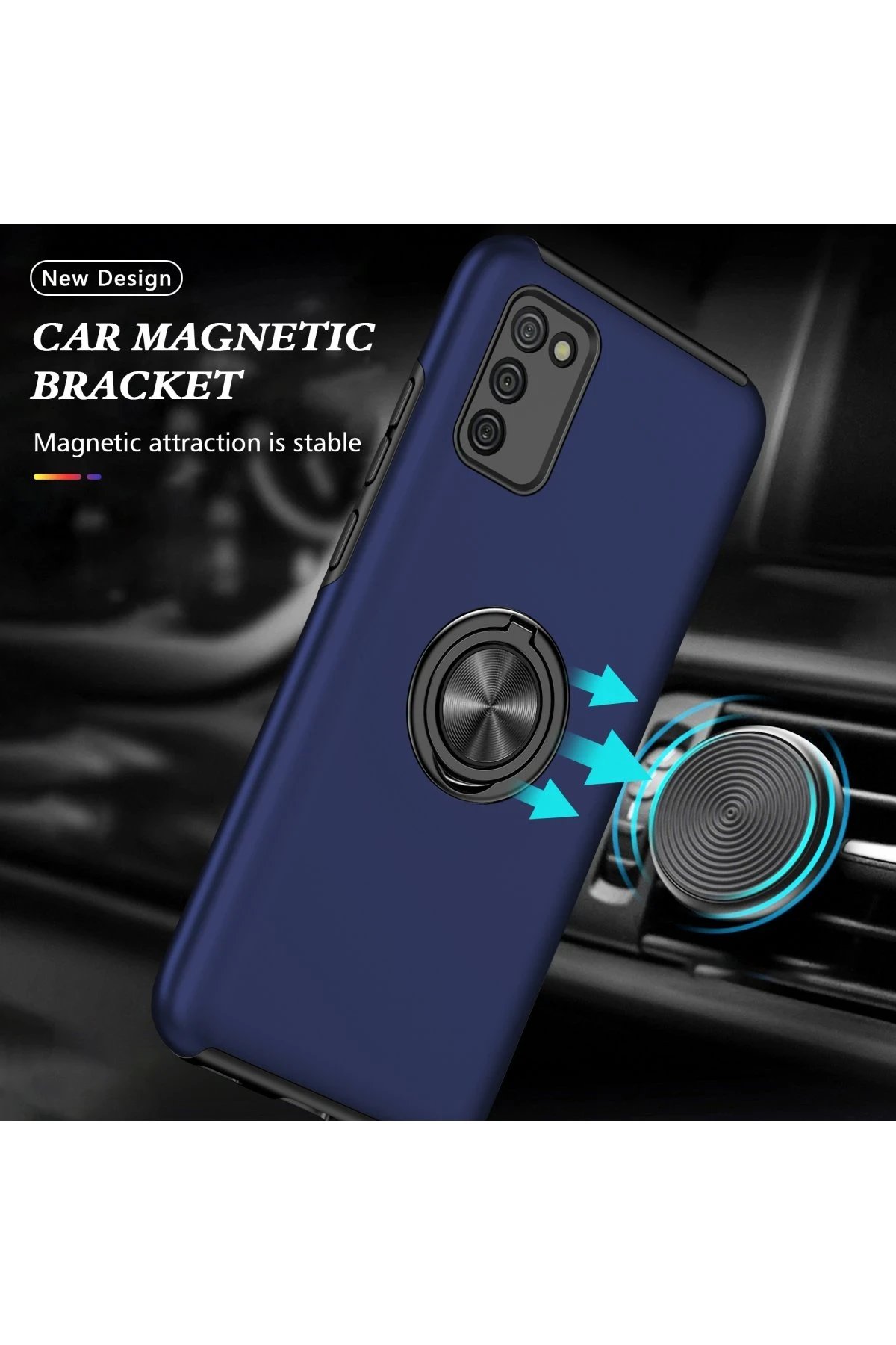 Newface Samsung Galaxy A02S Kılıf Elit Yüzüklü Kapak - Lacivert