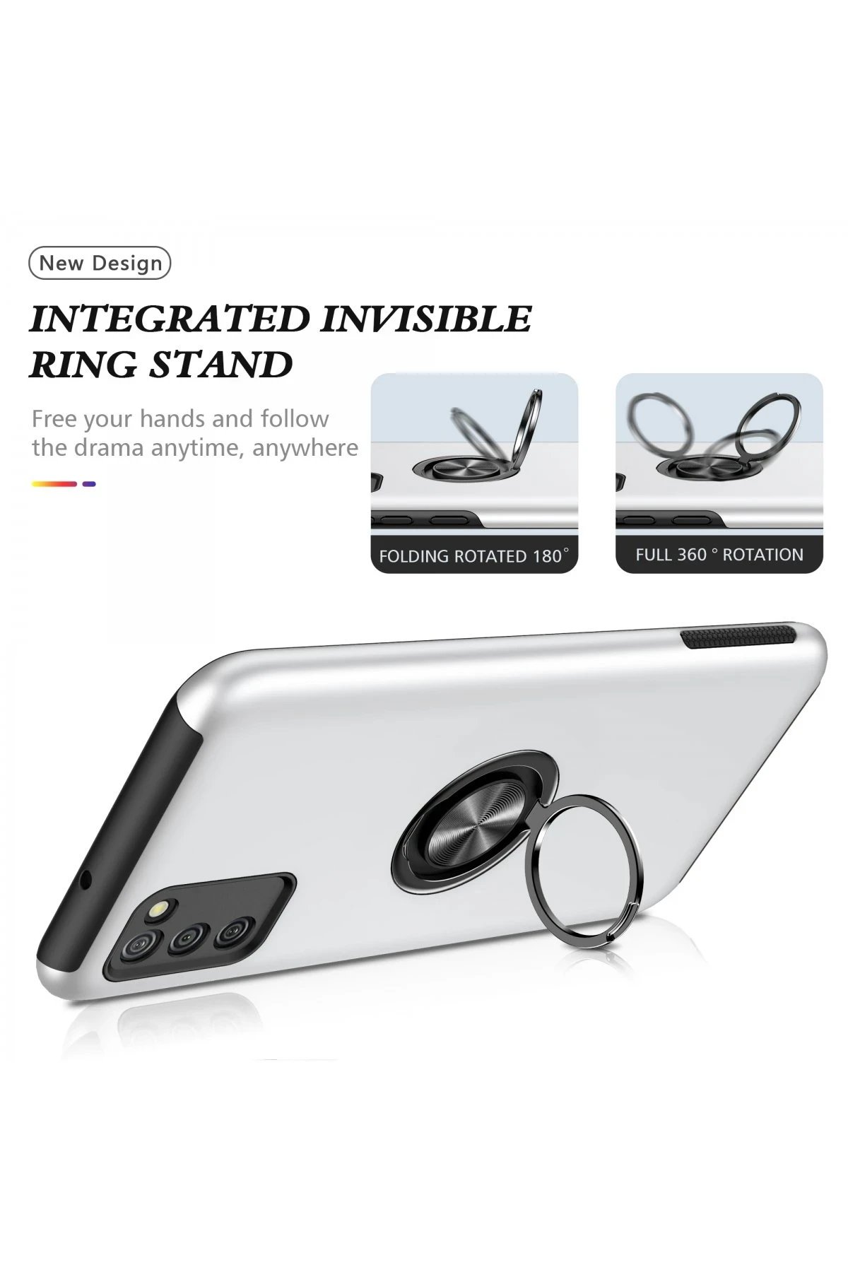 Newface Samsung Galaxy A02S Kılıf Elit Yüzüklü Kapak - Gümüş