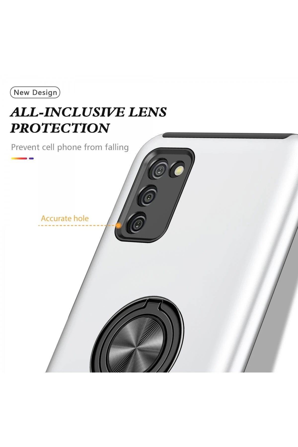 Newface Samsung Galaxy A02S Kılıf Elit Yüzüklü Kapak - Gümüş