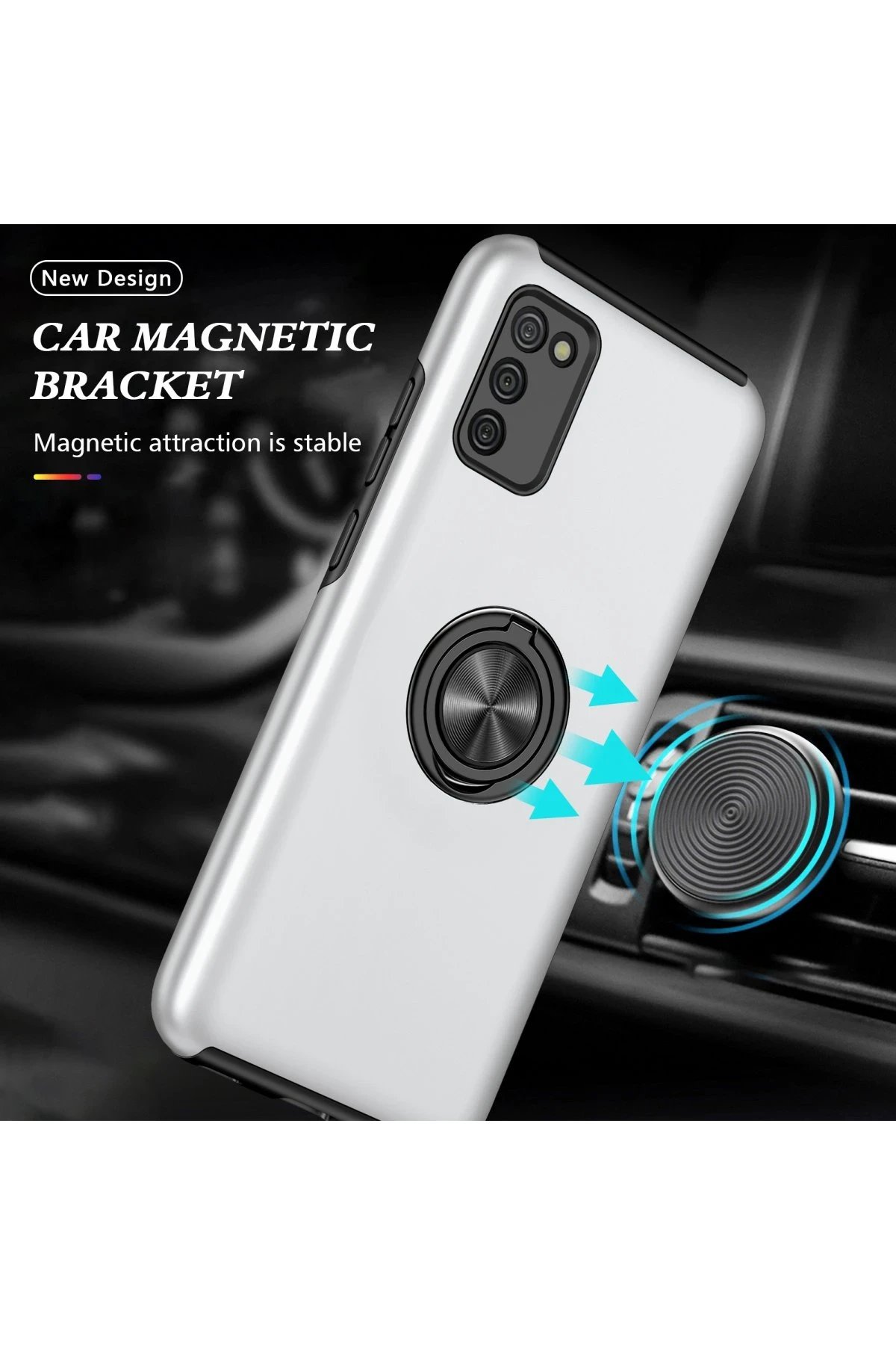 Newface Samsung Galaxy A02S Kılıf Elit Yüzüklü Kapak - Gümüş