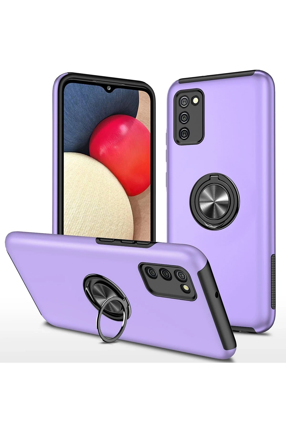 Newface Samsung Galaxy A02S Kılıf Elit Yüzüklü Kapak - Mor