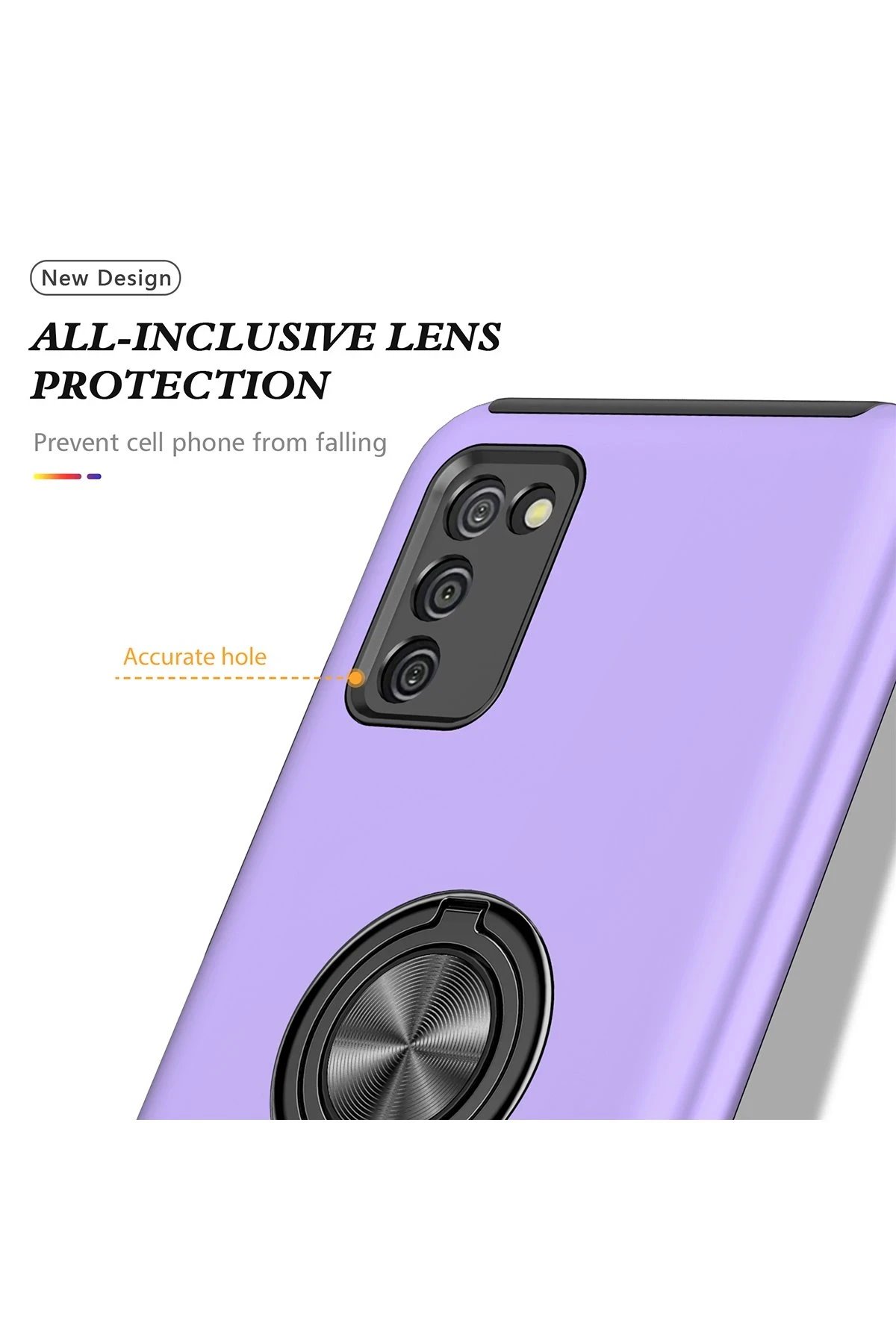 Newface Samsung Galaxy A02S Kılıf Elit Yüzüklü Kapak - Mor