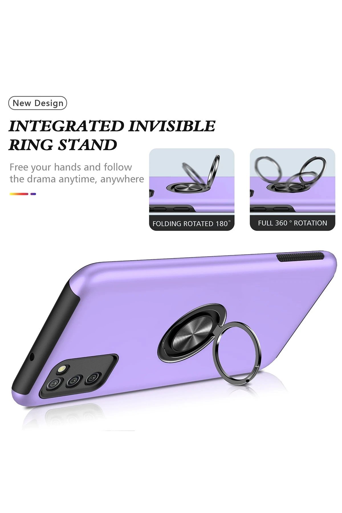 Newface Samsung Galaxy A02S Kılıf Elit Yüzüklü Kapak - Mor