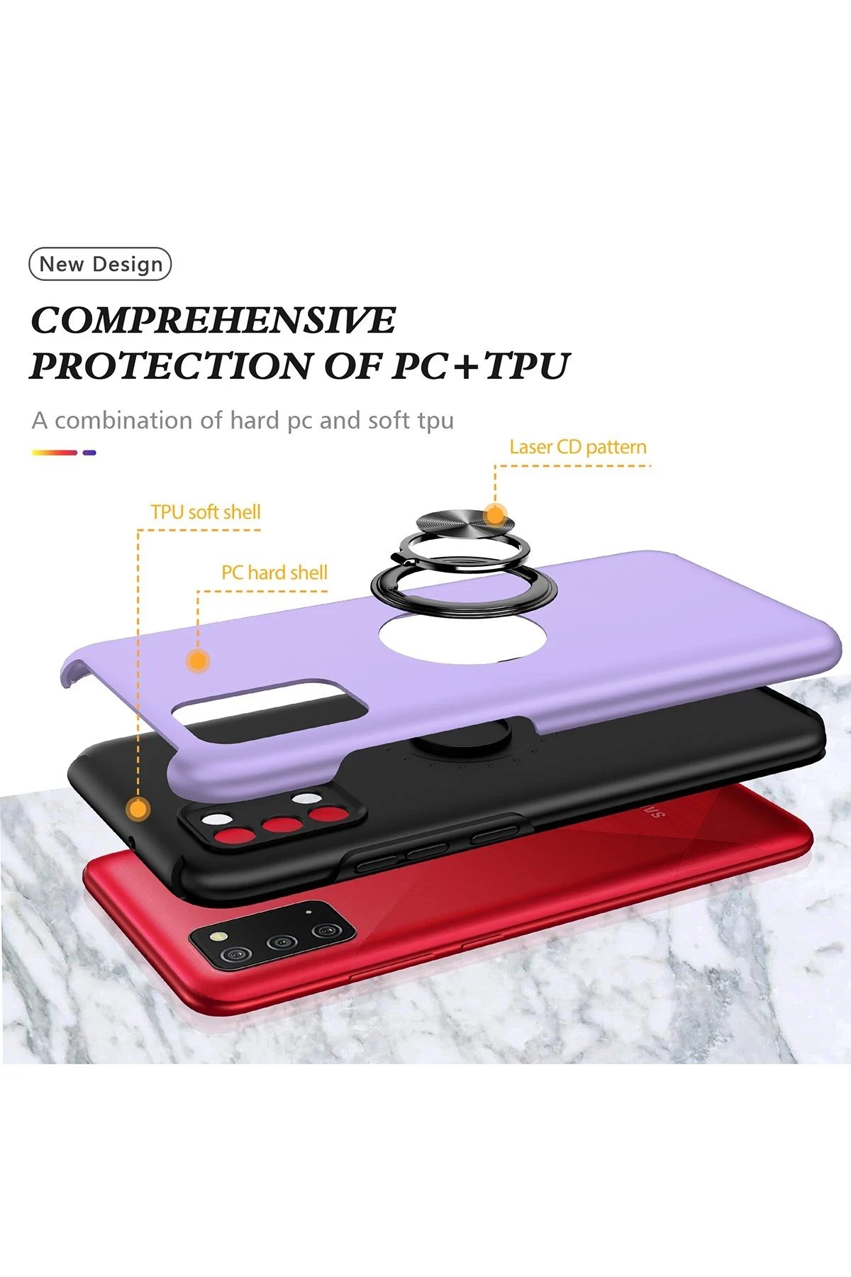 Newface Samsung Galaxy A02S Kılıf Elit Yüzüklü Kapak - Mor