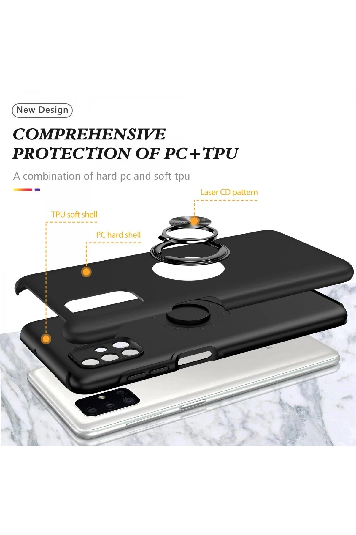 Newface Samsung Galaxy M51 Kılıf Elit Yüzüklü Kapak - Siyah