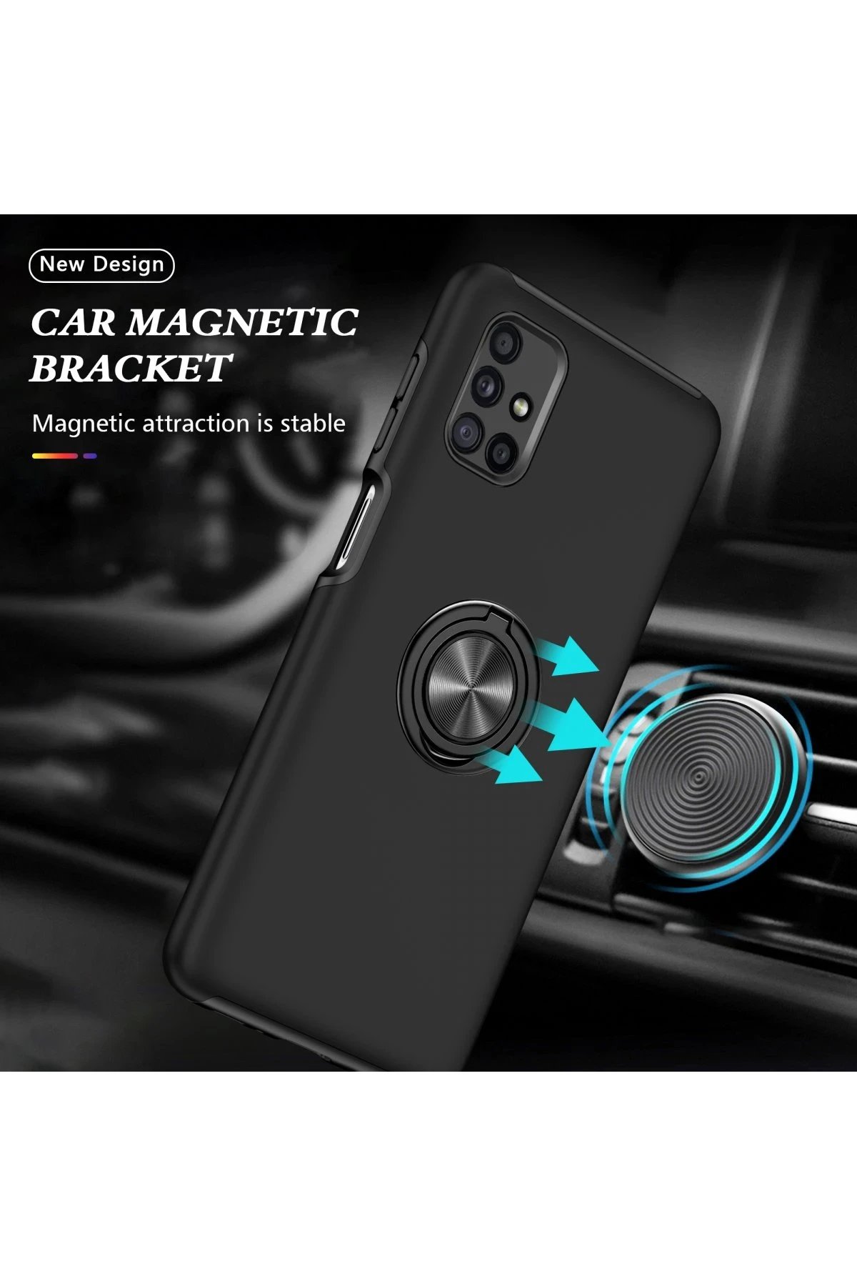 Newface Samsung Galaxy M51 Kılıf Elit Yüzüklü Kapak - Siyah