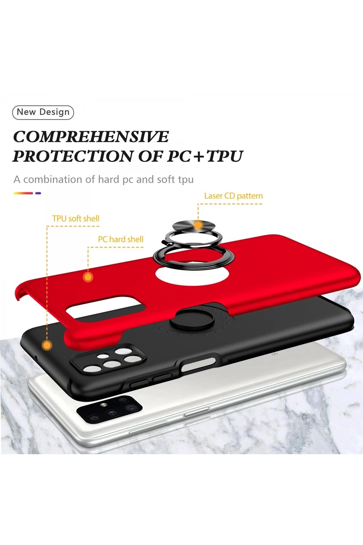 Newface Samsung Galaxy M51 Kılıf Elit Yüzüklü Kapak - Kırmızı