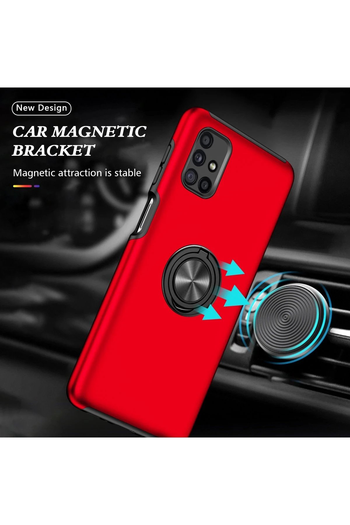 Newface Samsung Galaxy M51 Kılıf Elit Yüzüklü Kapak - Kırmızı