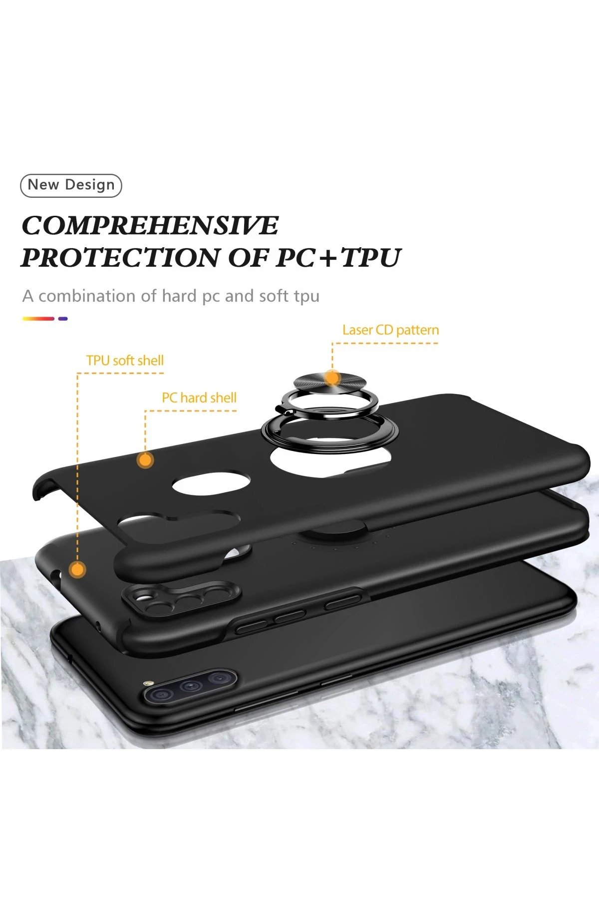 Newface Samsung Galaxy A11 Kılıf Elit Yüzüklü Kapak - Siyah