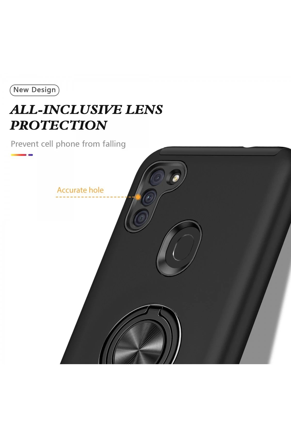 Newface Samsung Galaxy A11 Kılıf Elit Yüzüklü Kapak - Siyah