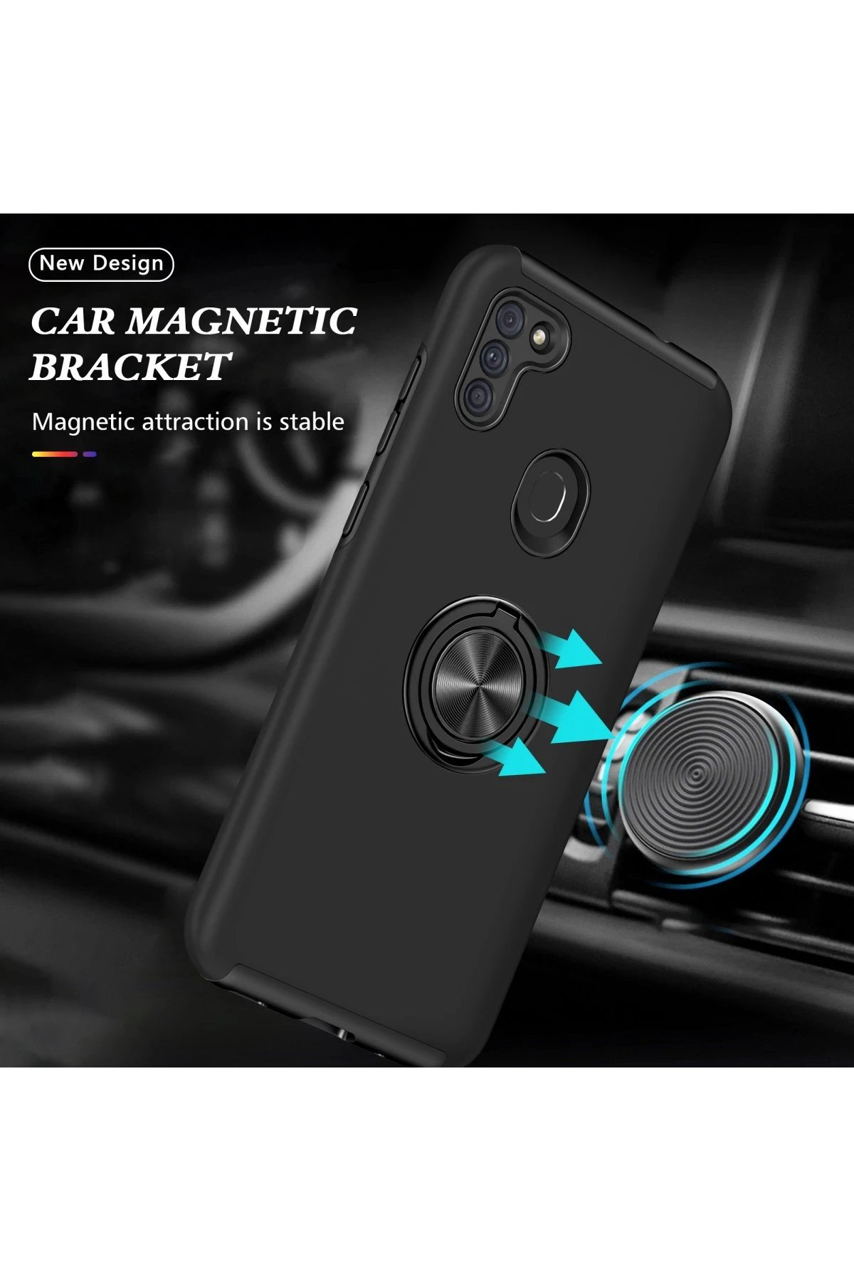 Newface Samsung Galaxy A11 Kılıf Elit Yüzüklü Kapak - Siyah