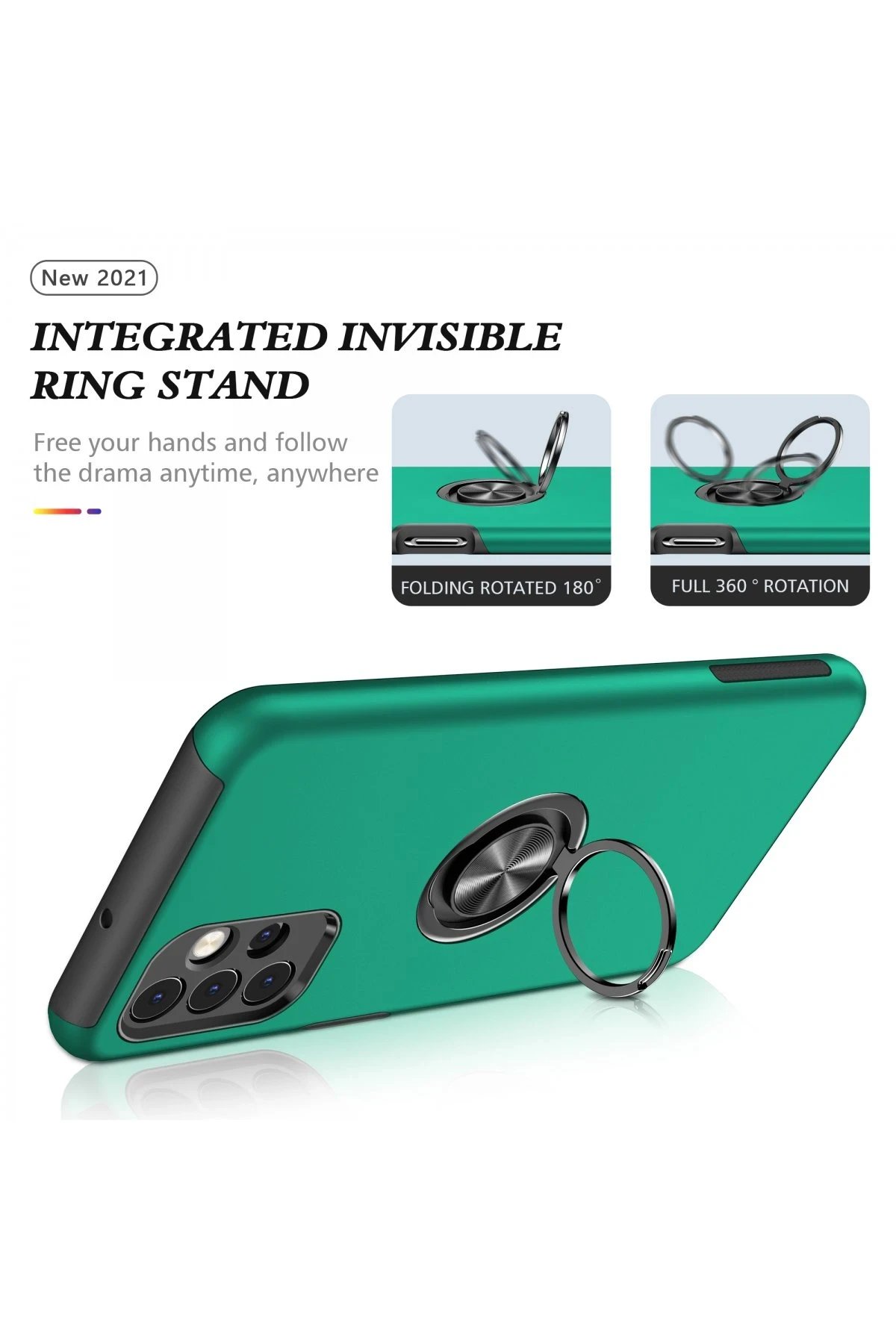 Newface Samsung Galaxy A72 Kılıf Elit Yüzüklü Kapak - Yeşil